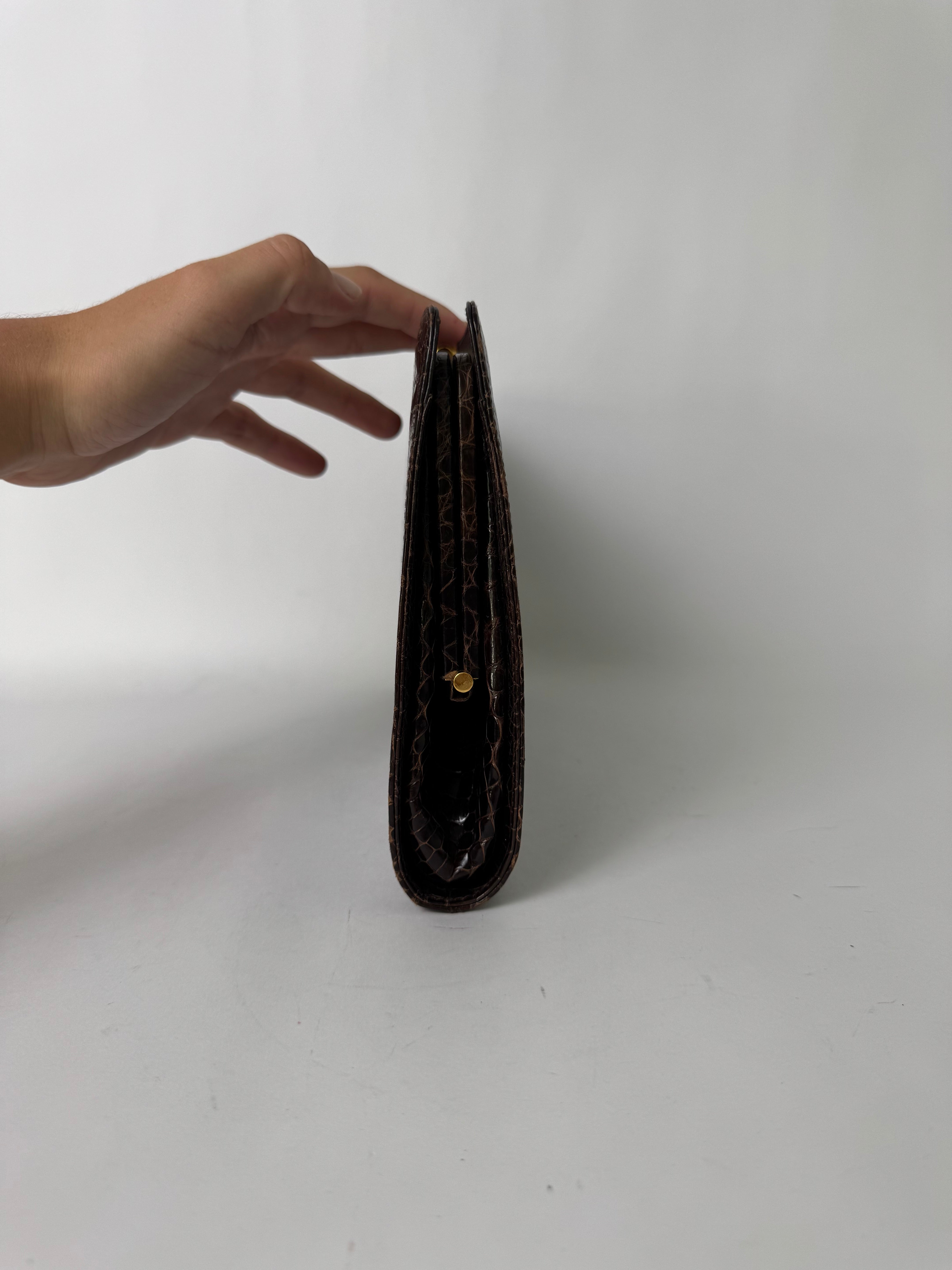 Gucci Vintage Brown Alligator Clutch