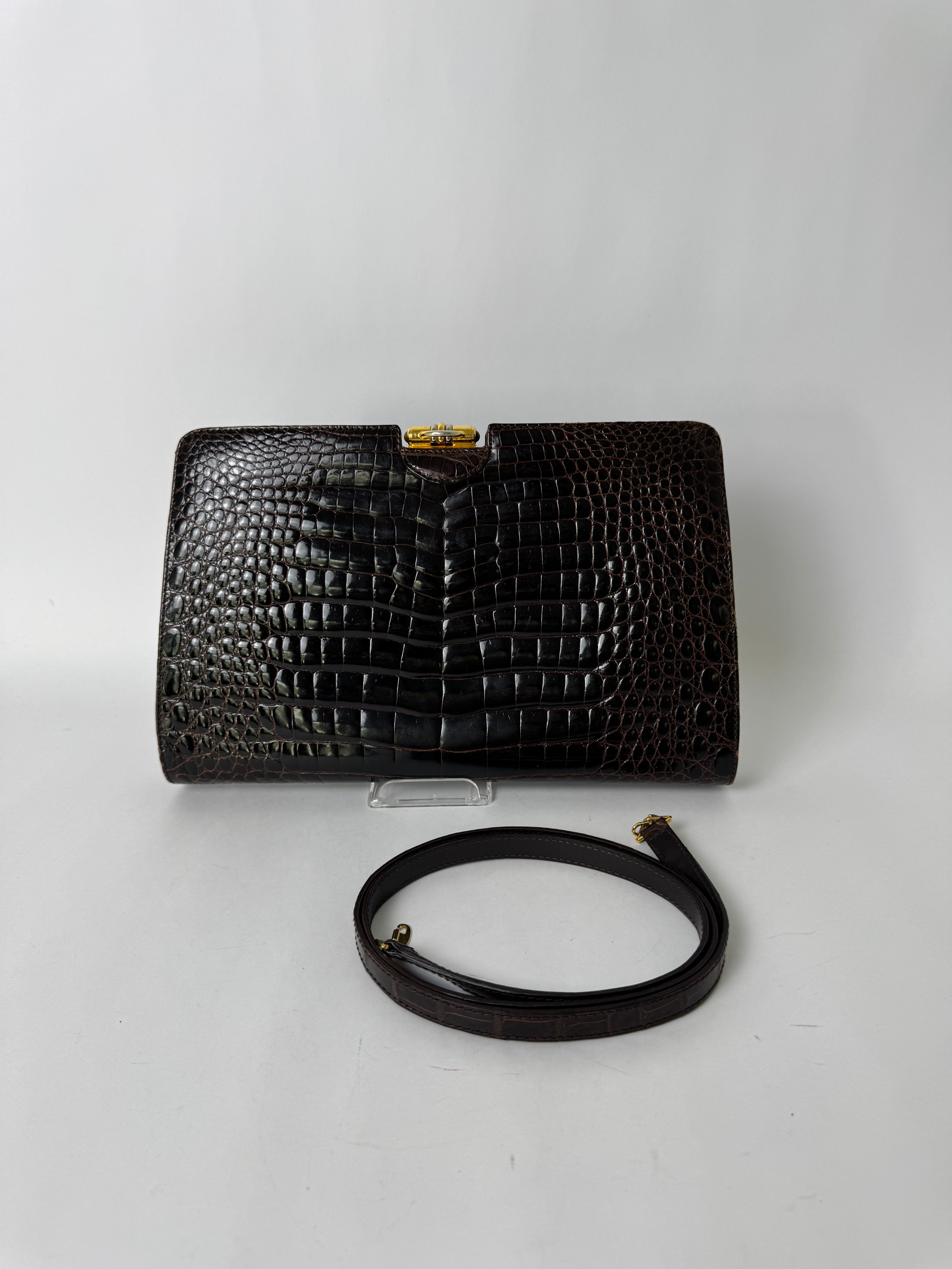 Gucci Vintage Brown Alligator Clutch
