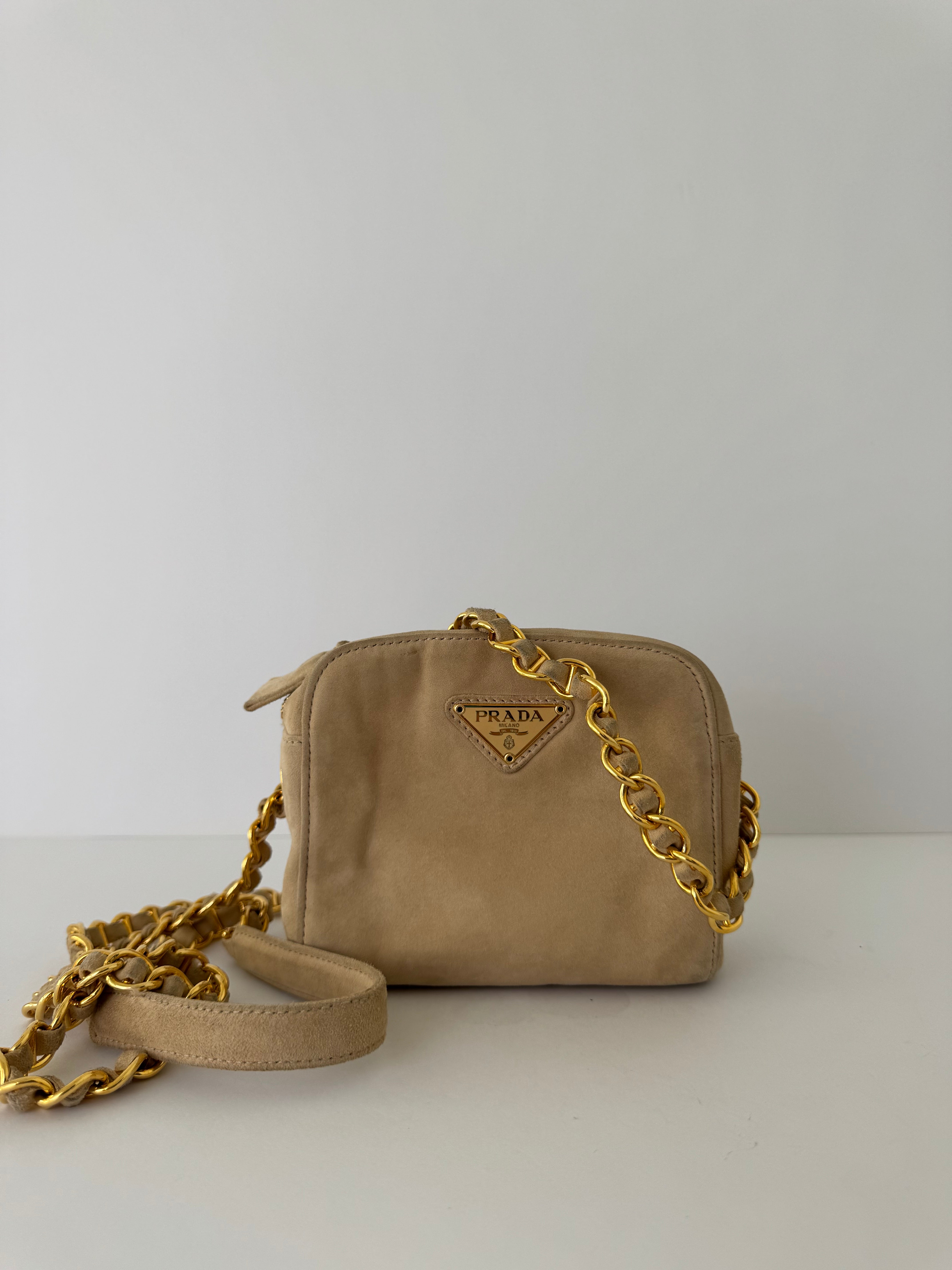 Prada Beige Suede Crossbody Bag