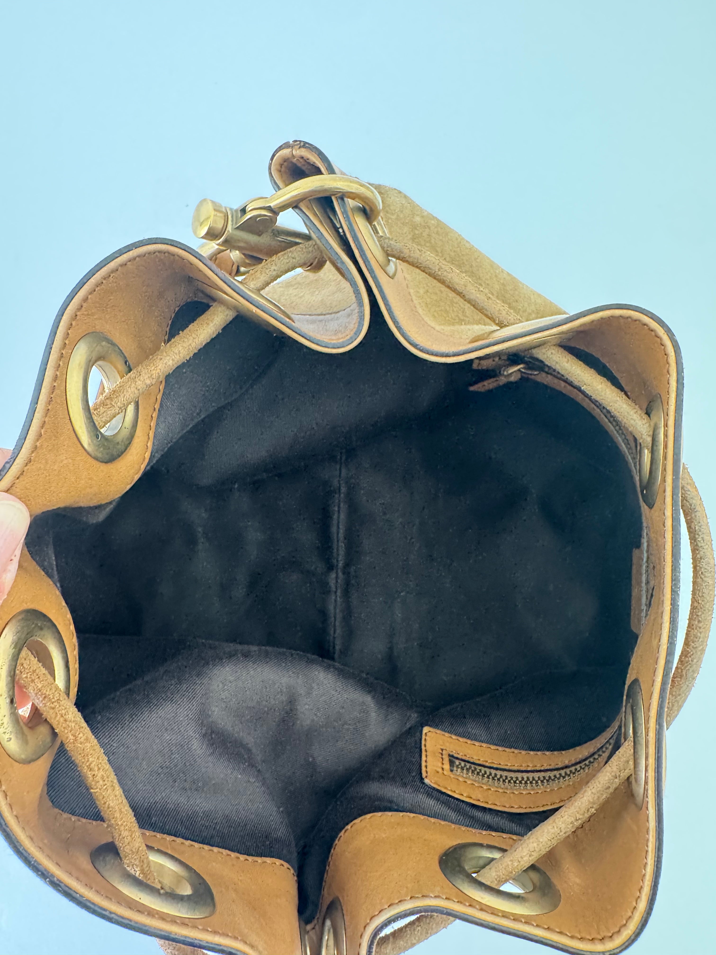 Gucci Brown Suede Logo Bucket Bag