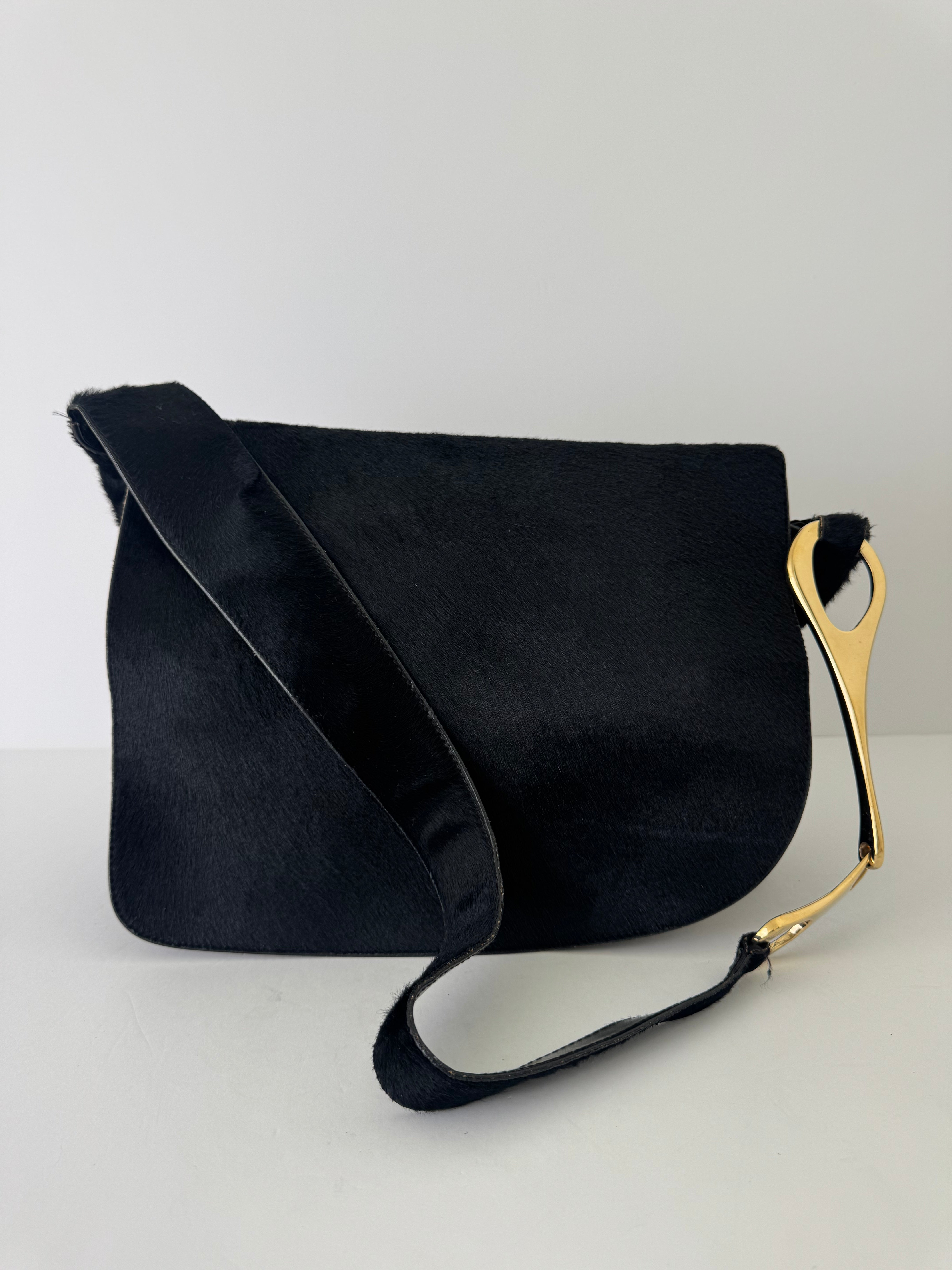 Gucci Tom Ford Black Horsebit Calf Hair Bag Rare