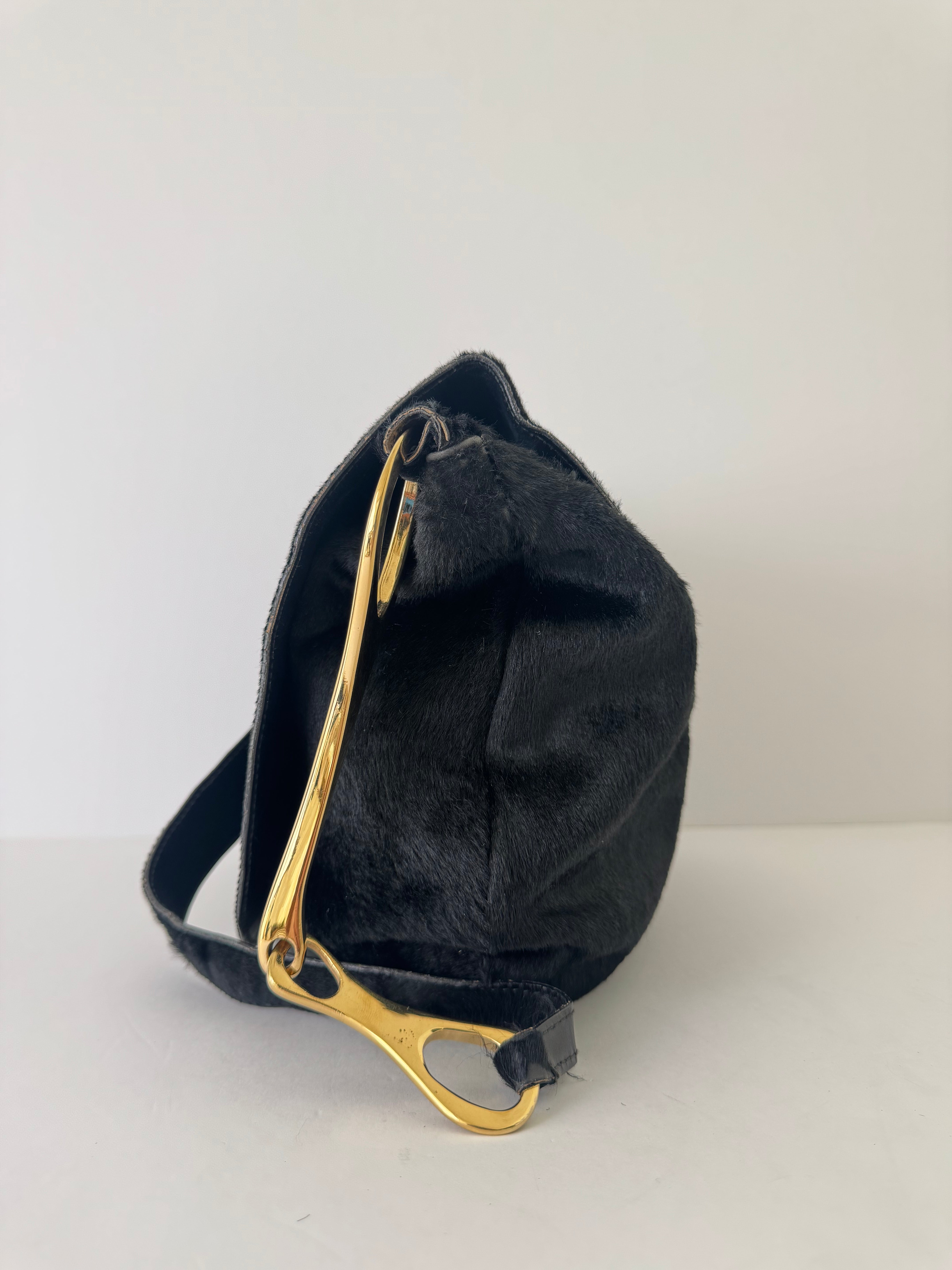 Gucci Tom Ford Black Horsebit Calf Hair Bag Rare