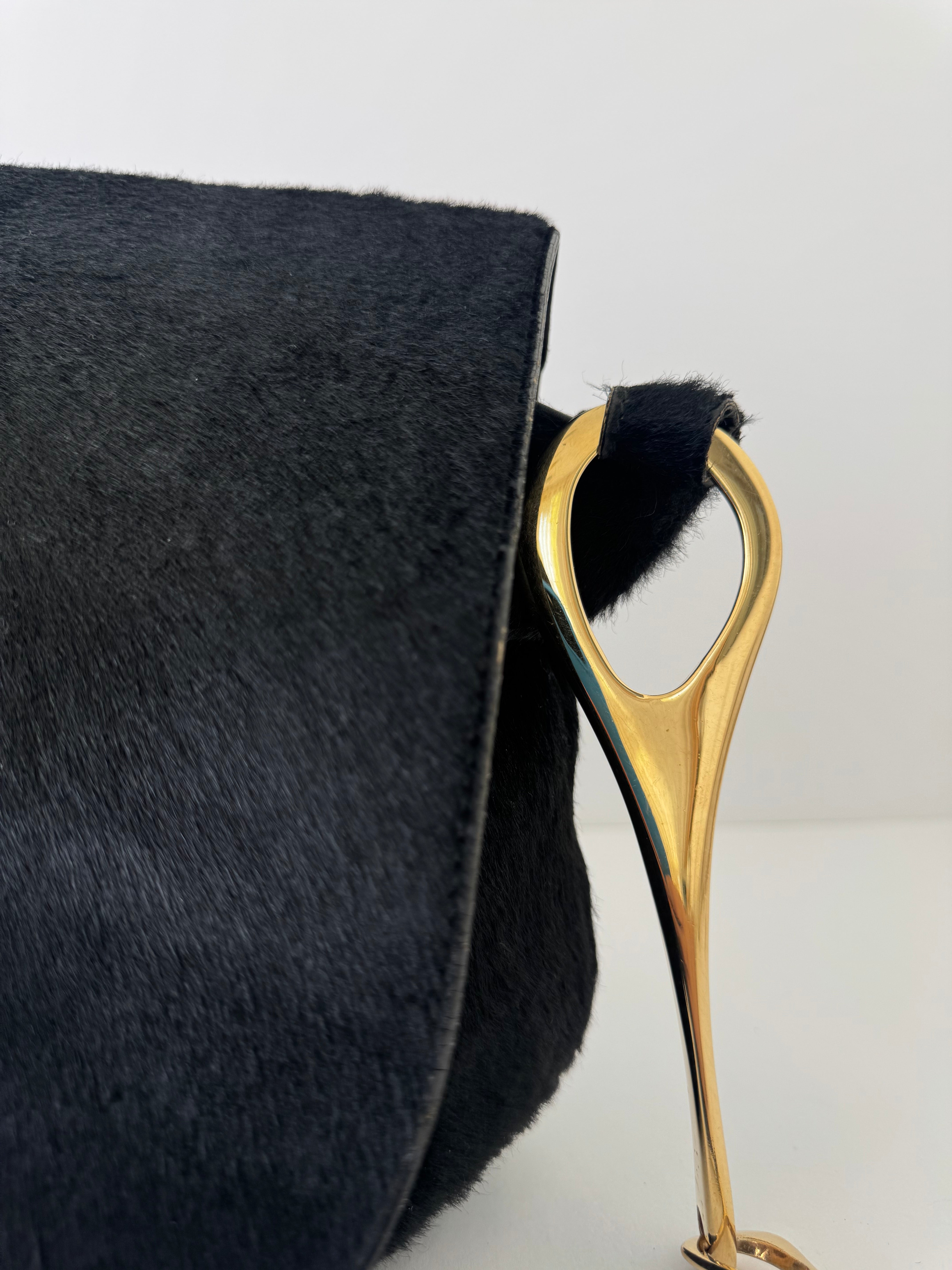 Gucci Tom Ford Black Horsebit Calf Hair Bag Rare