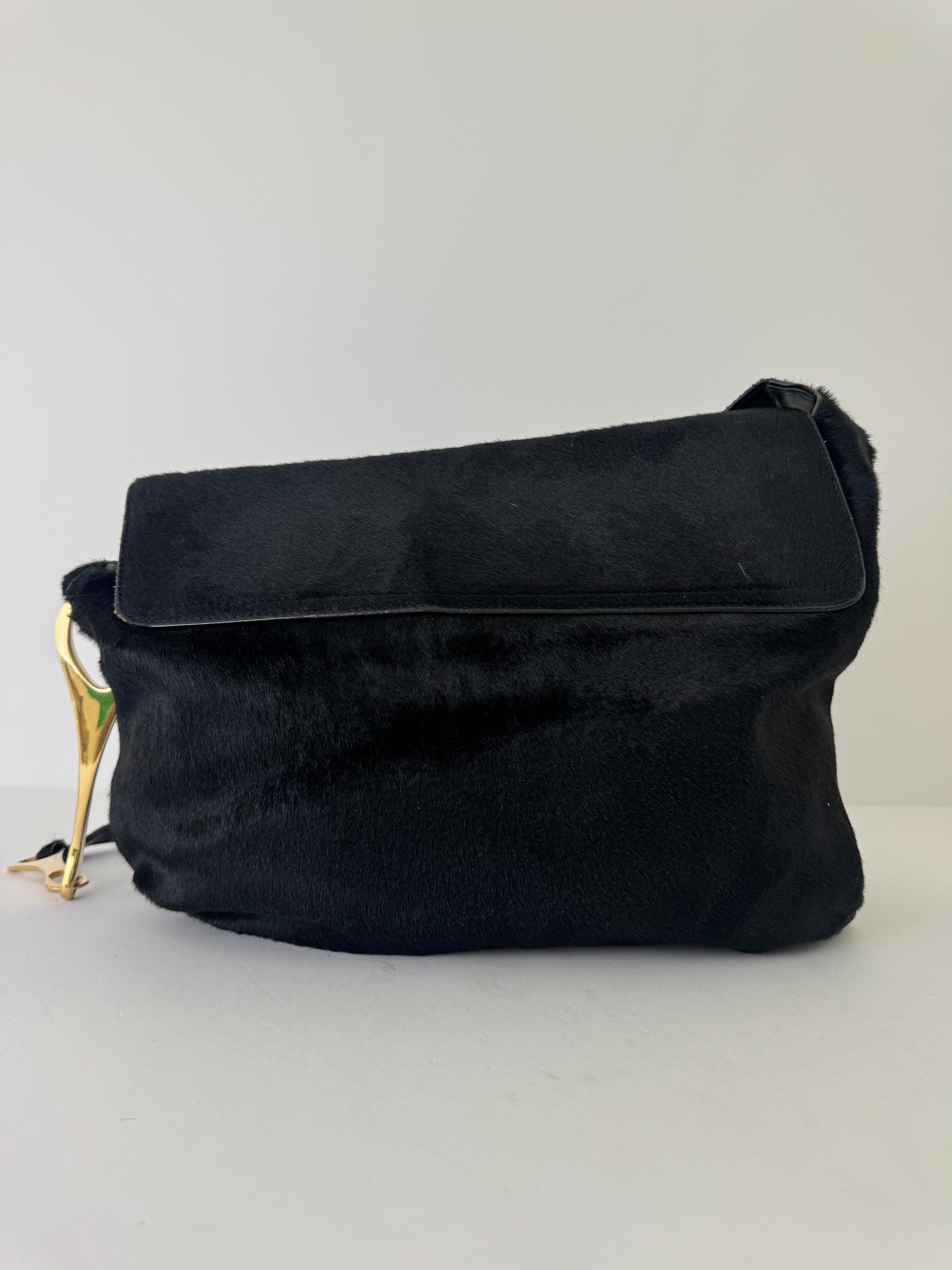 Gucci Tom Ford Black Horsebit Calf Hair Bag Rare