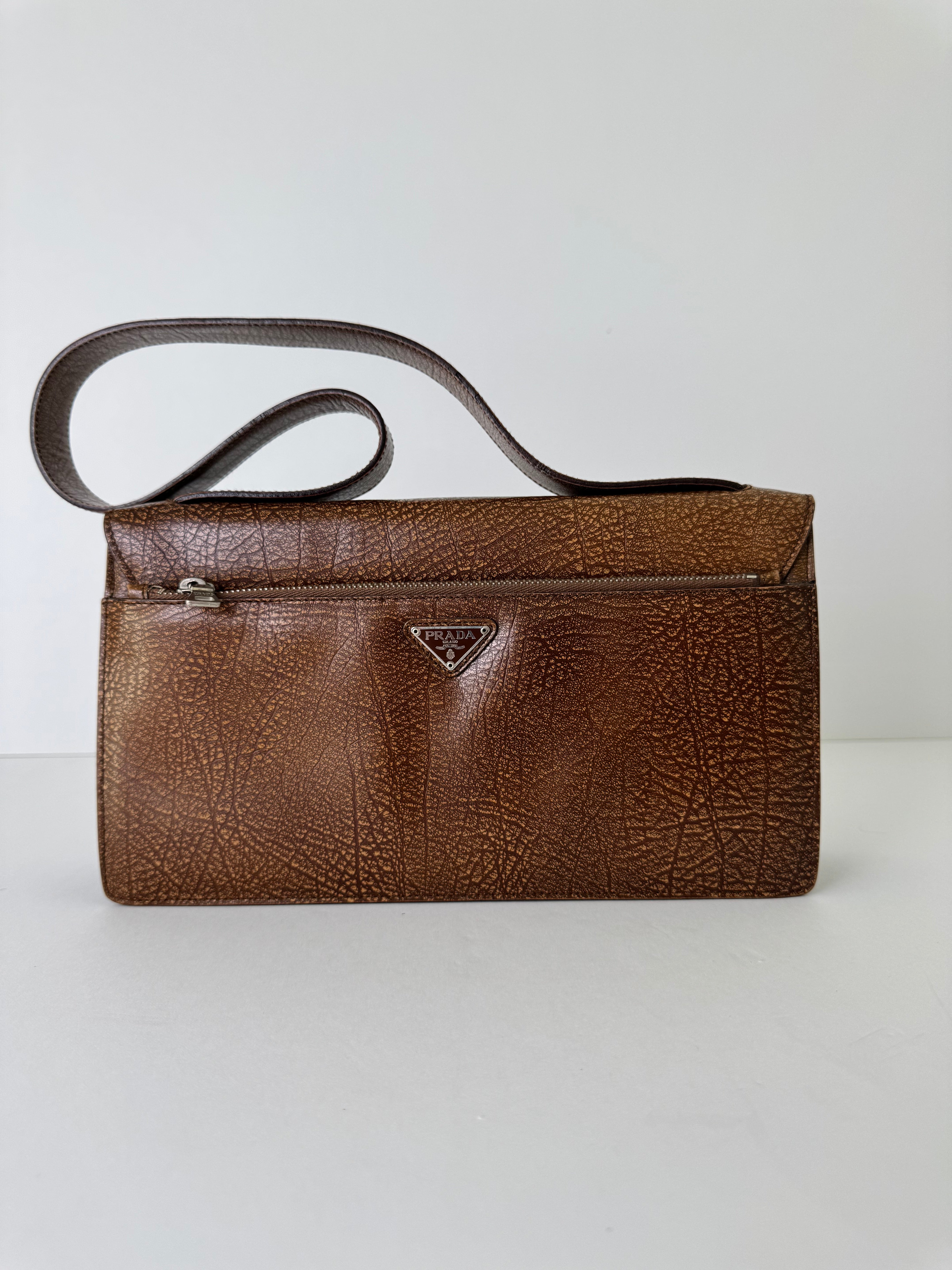 Prada Vintage Brown Leather Shoulder Bag