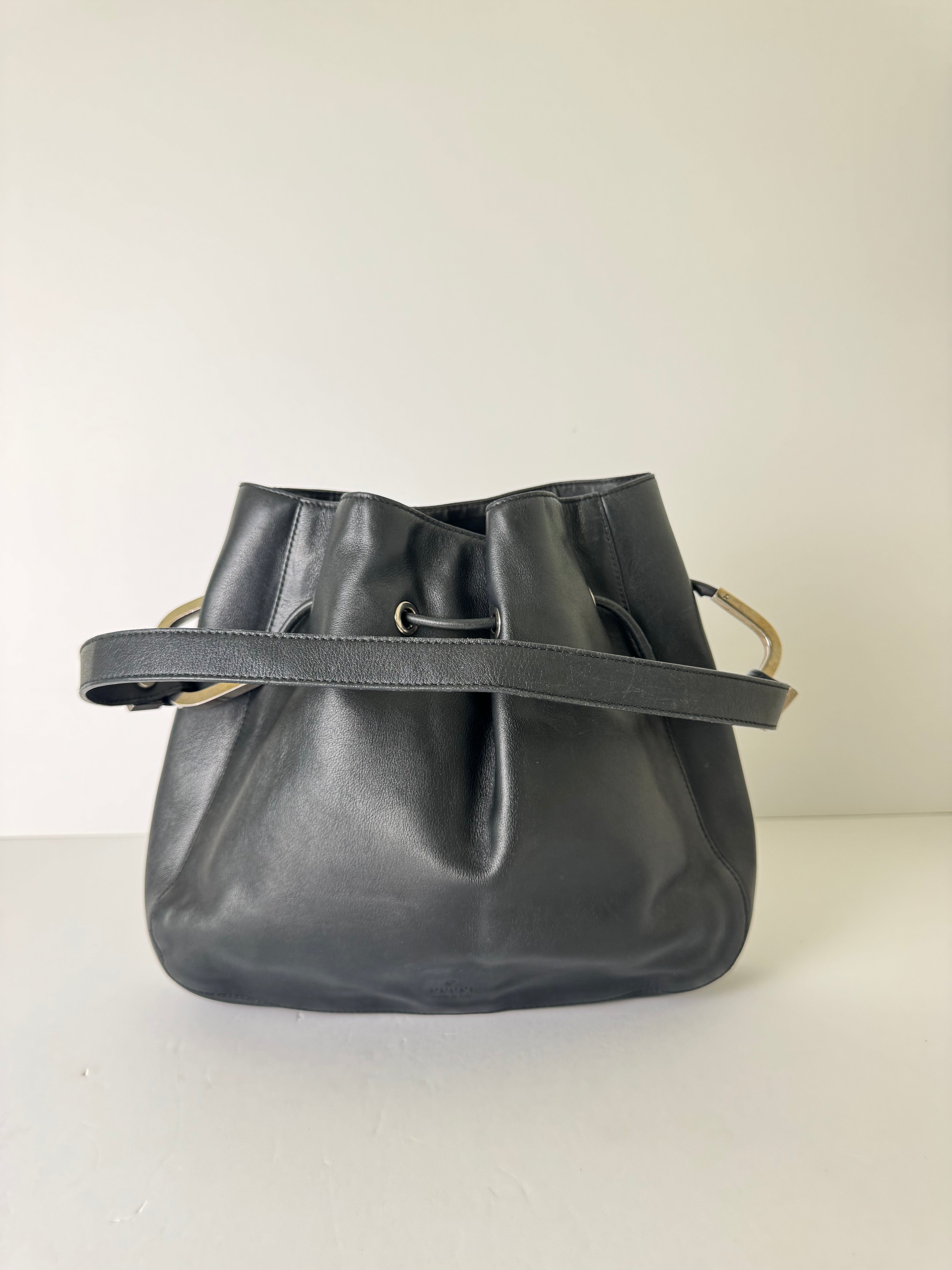 Gucci Black Leather Bucket Bag
