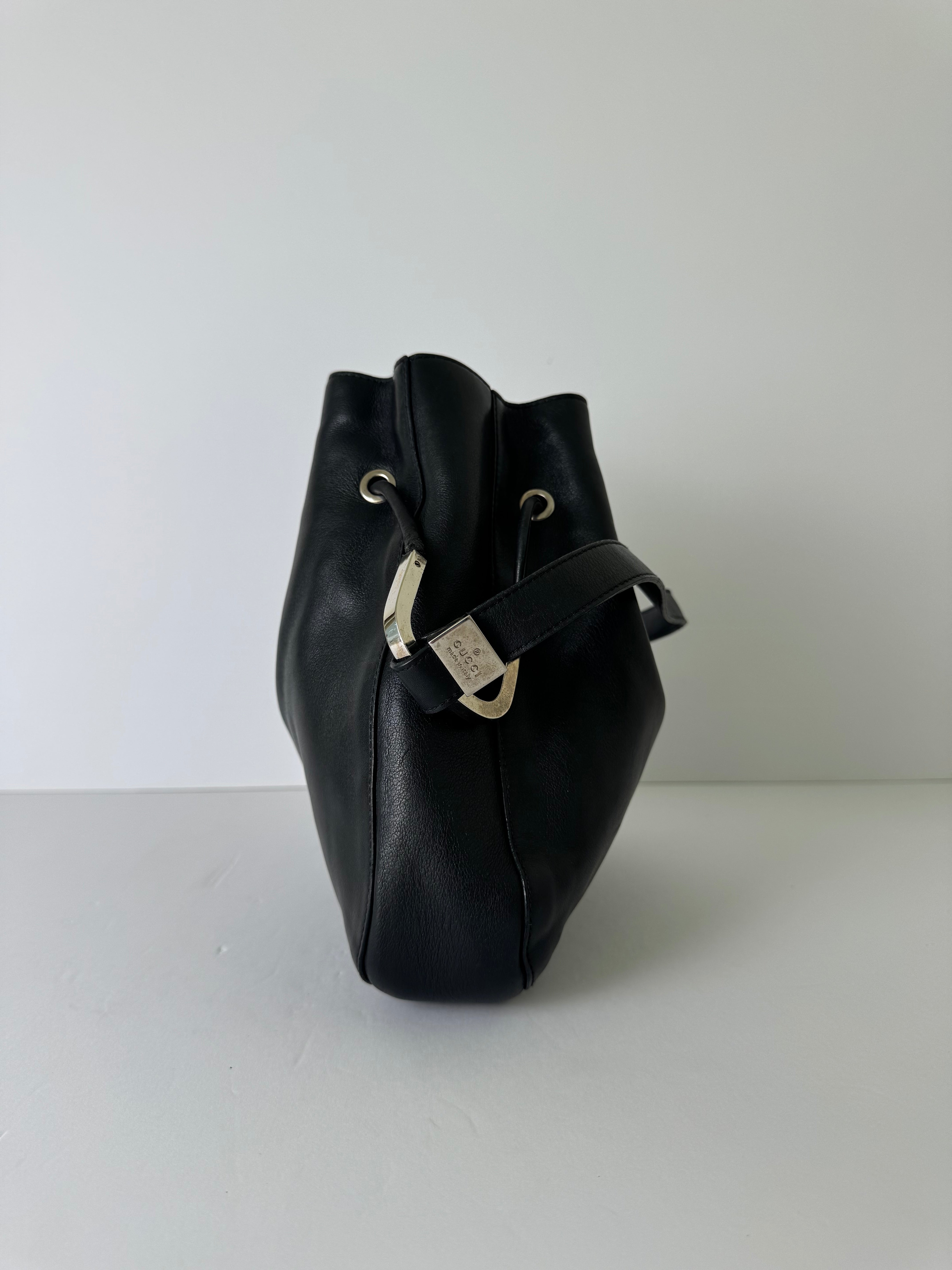 Gucci Black Leather Bucket Bag