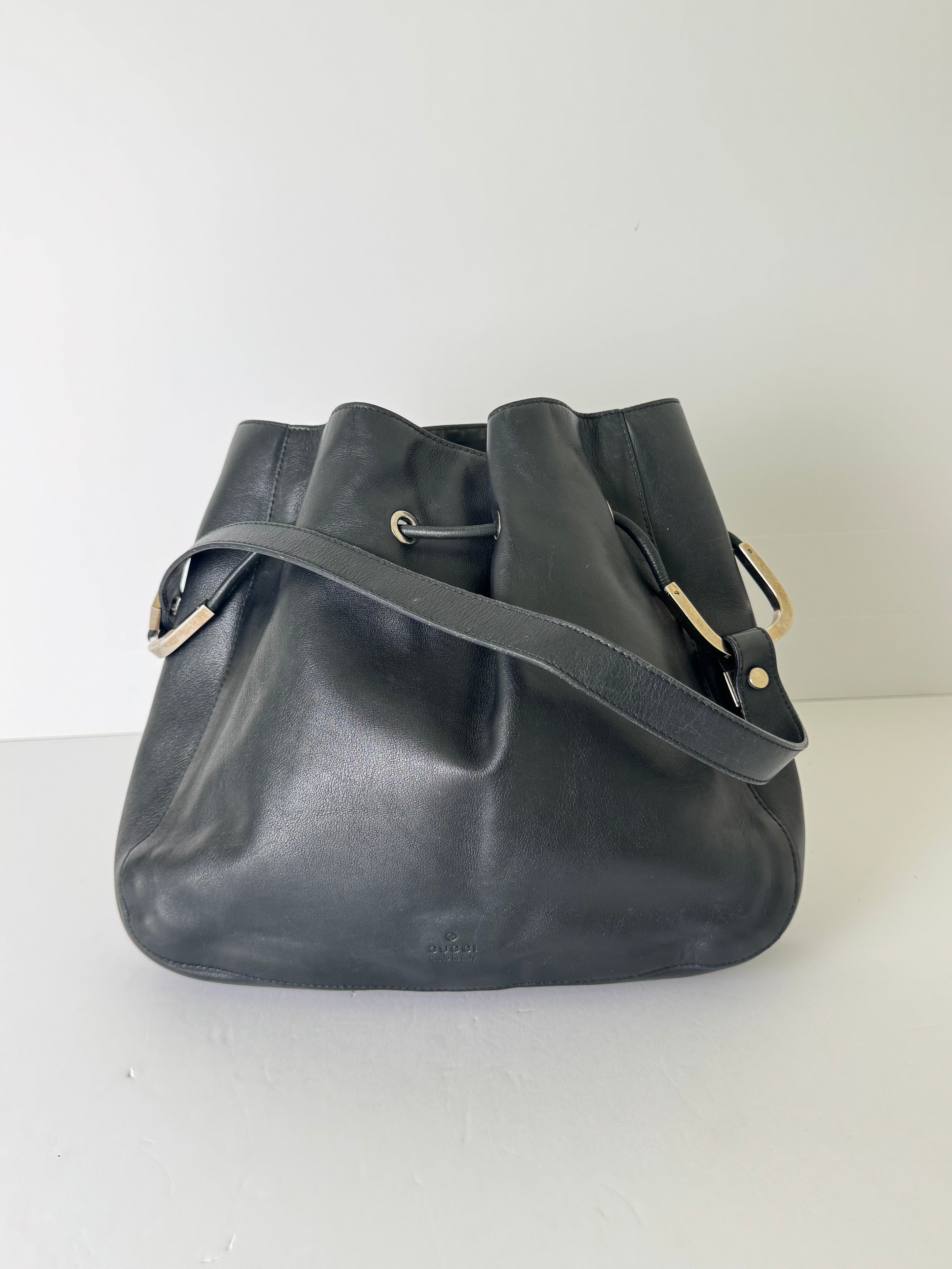 Gucci Black Leather Bucket Bag