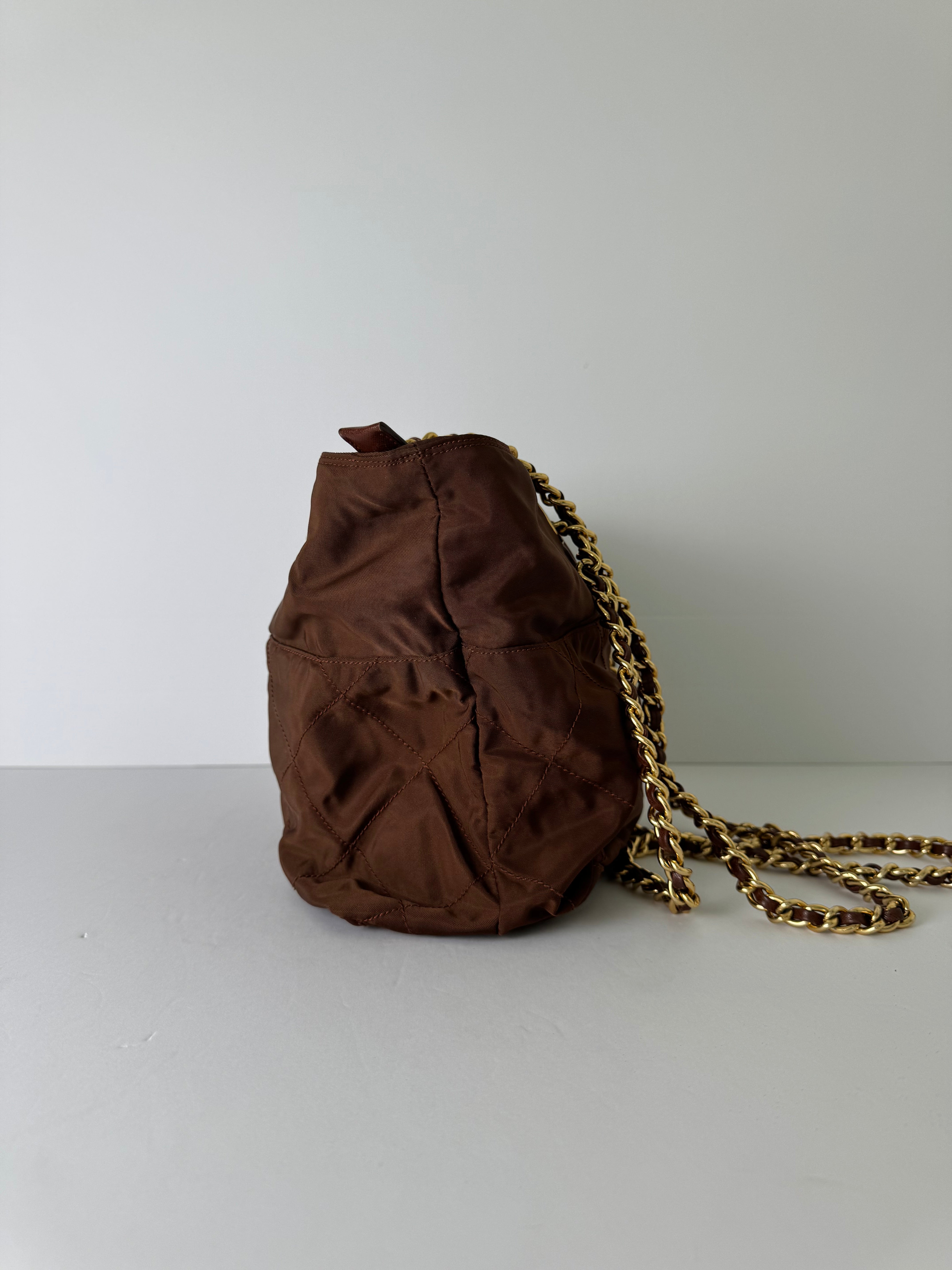 Prada Nylon Quilted Brown Shoulder Bag