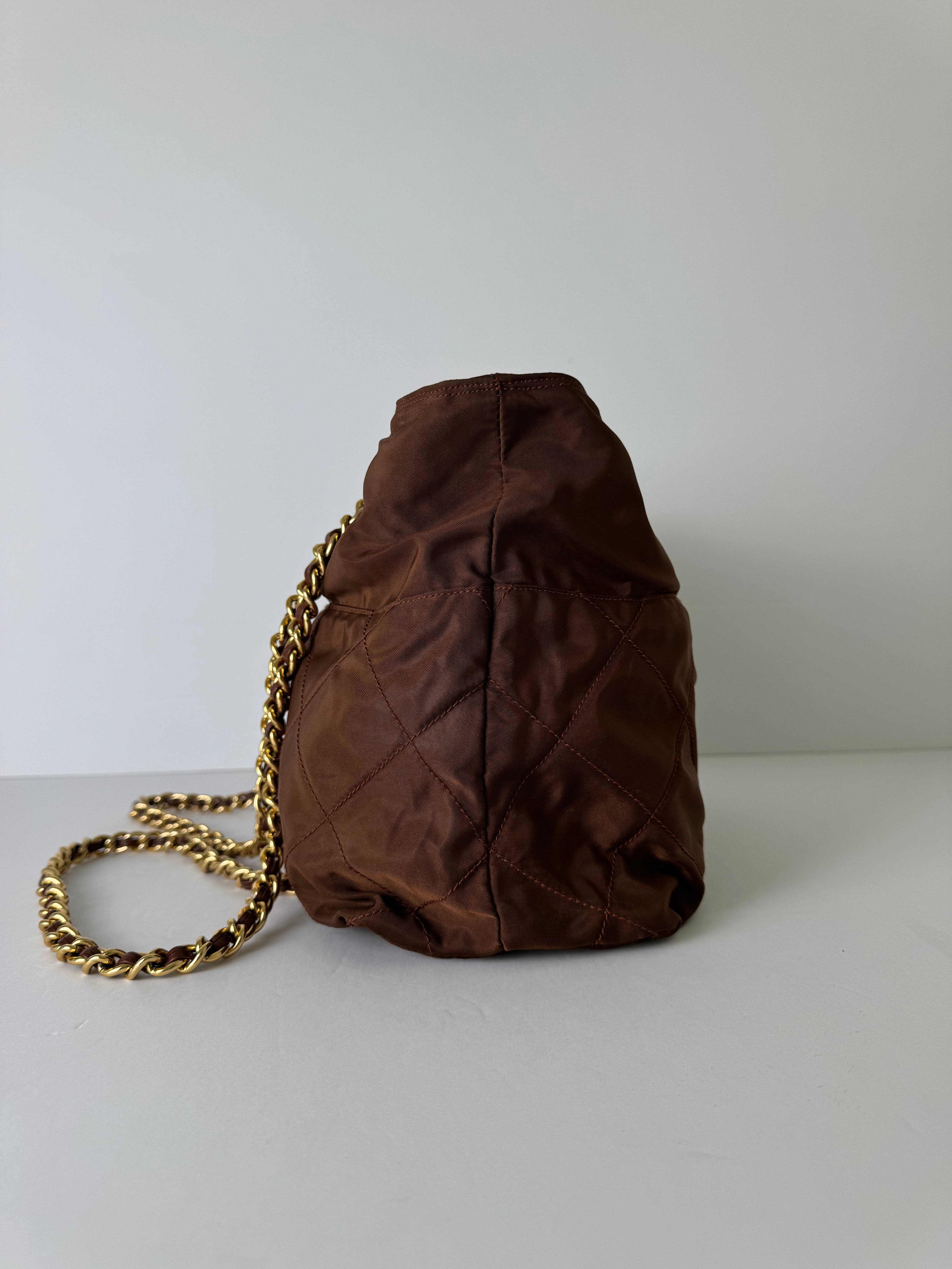 Prada Nylon Quilted Brown Shoulder Bag