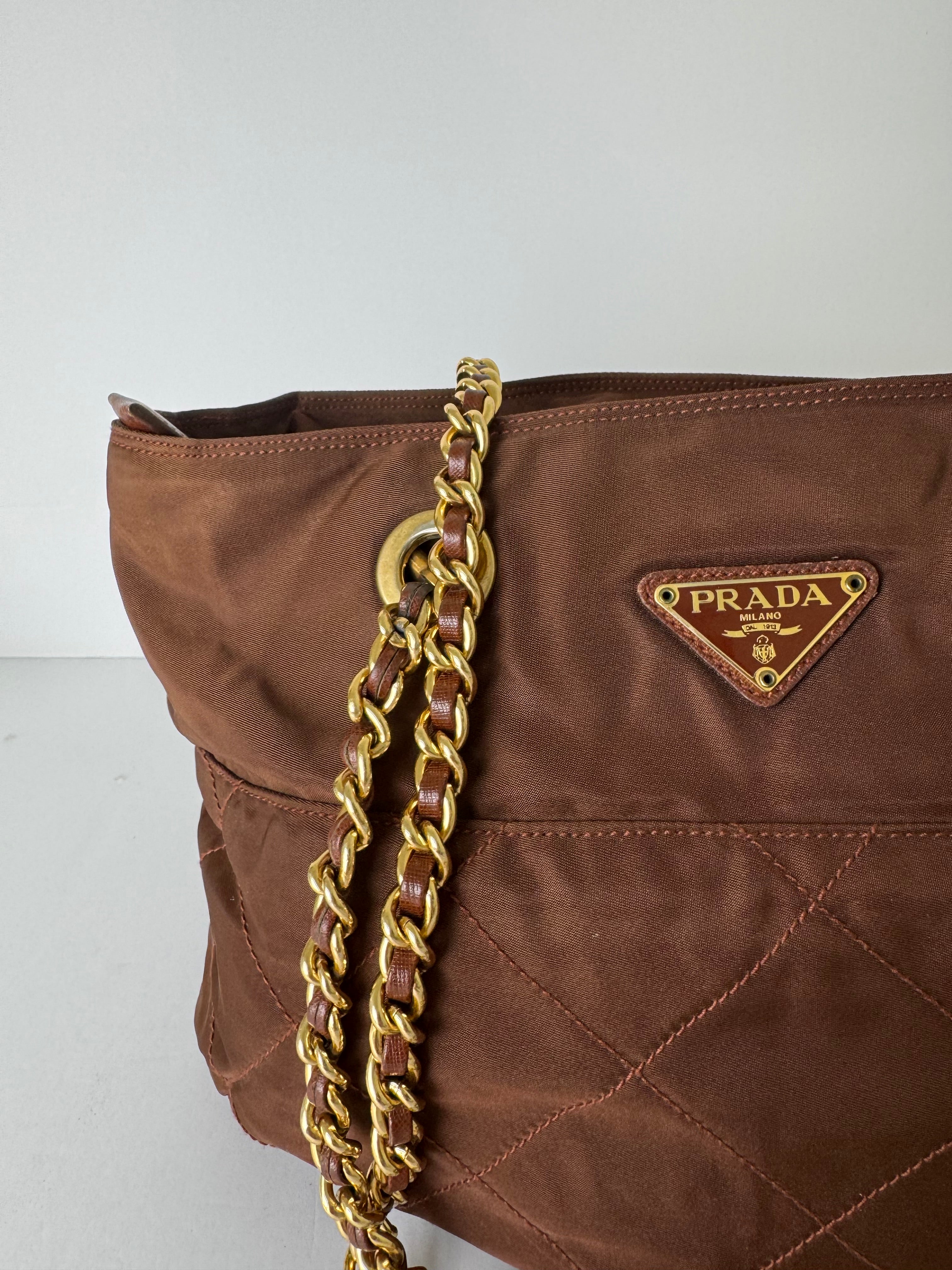 Prada Nylon Quilted Brown Shoulder Bag