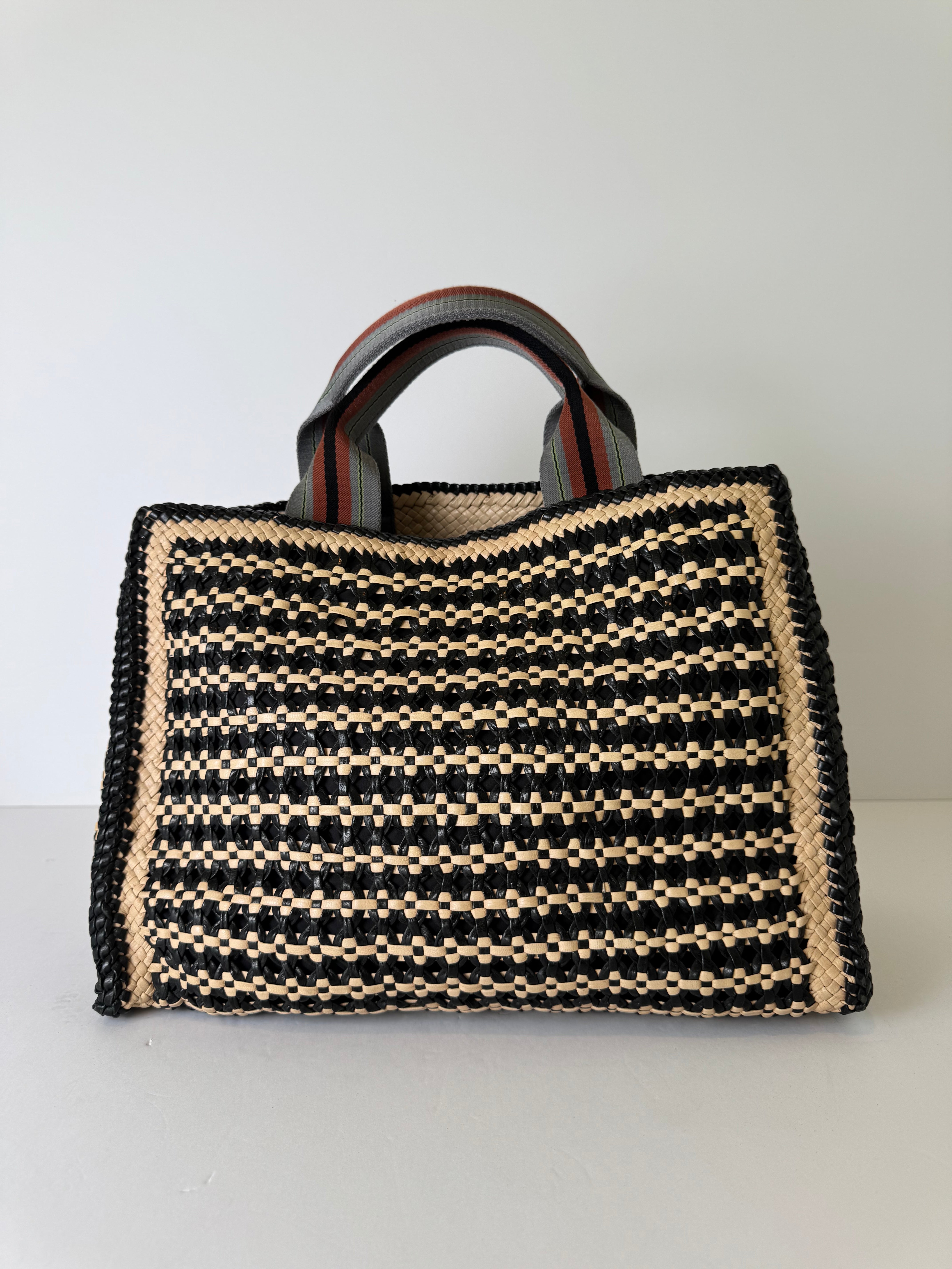 Prada Woven Raffia Leather Madras Tote
