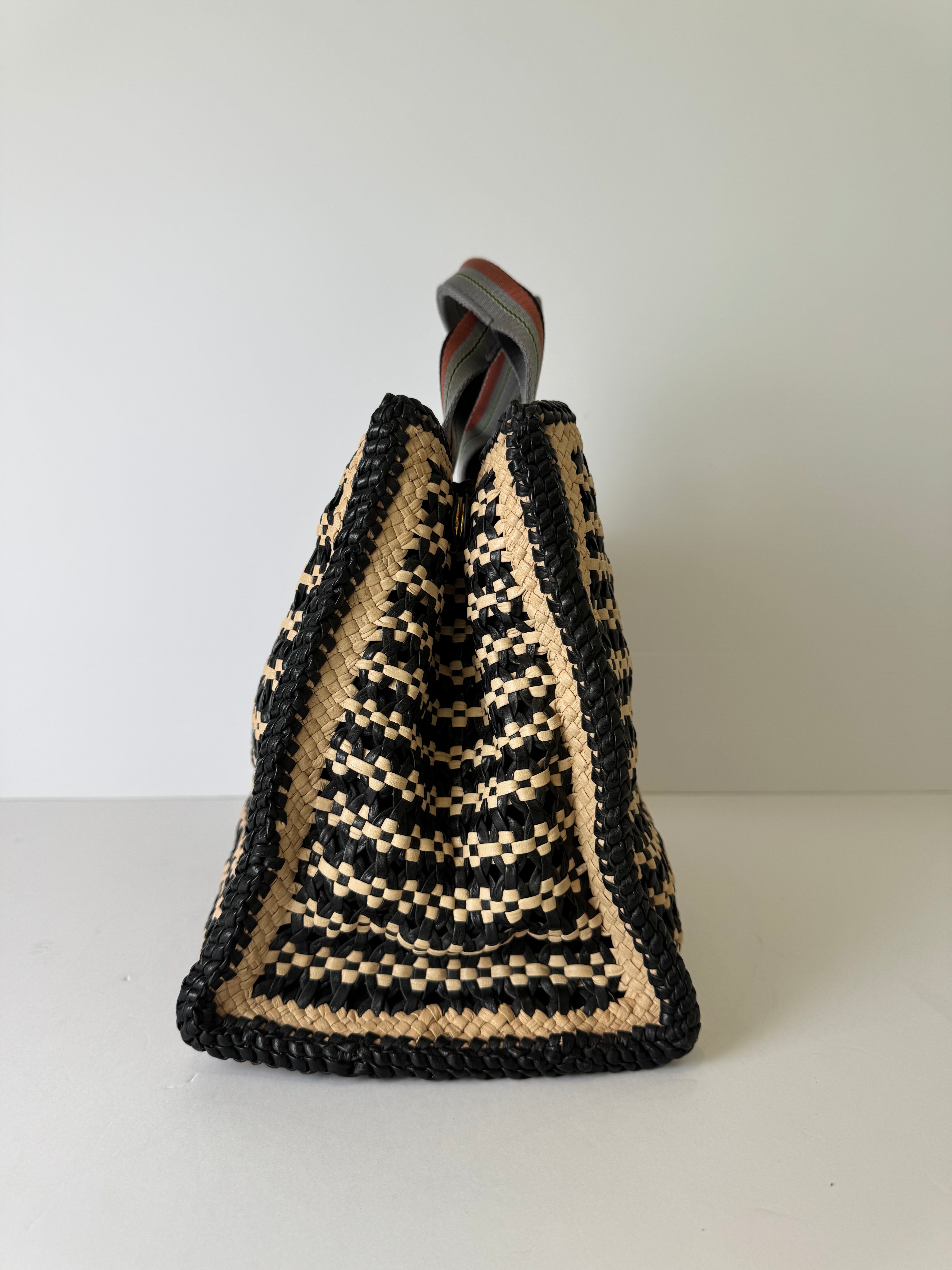 Prada Woven Raffia Leather Madras Tote