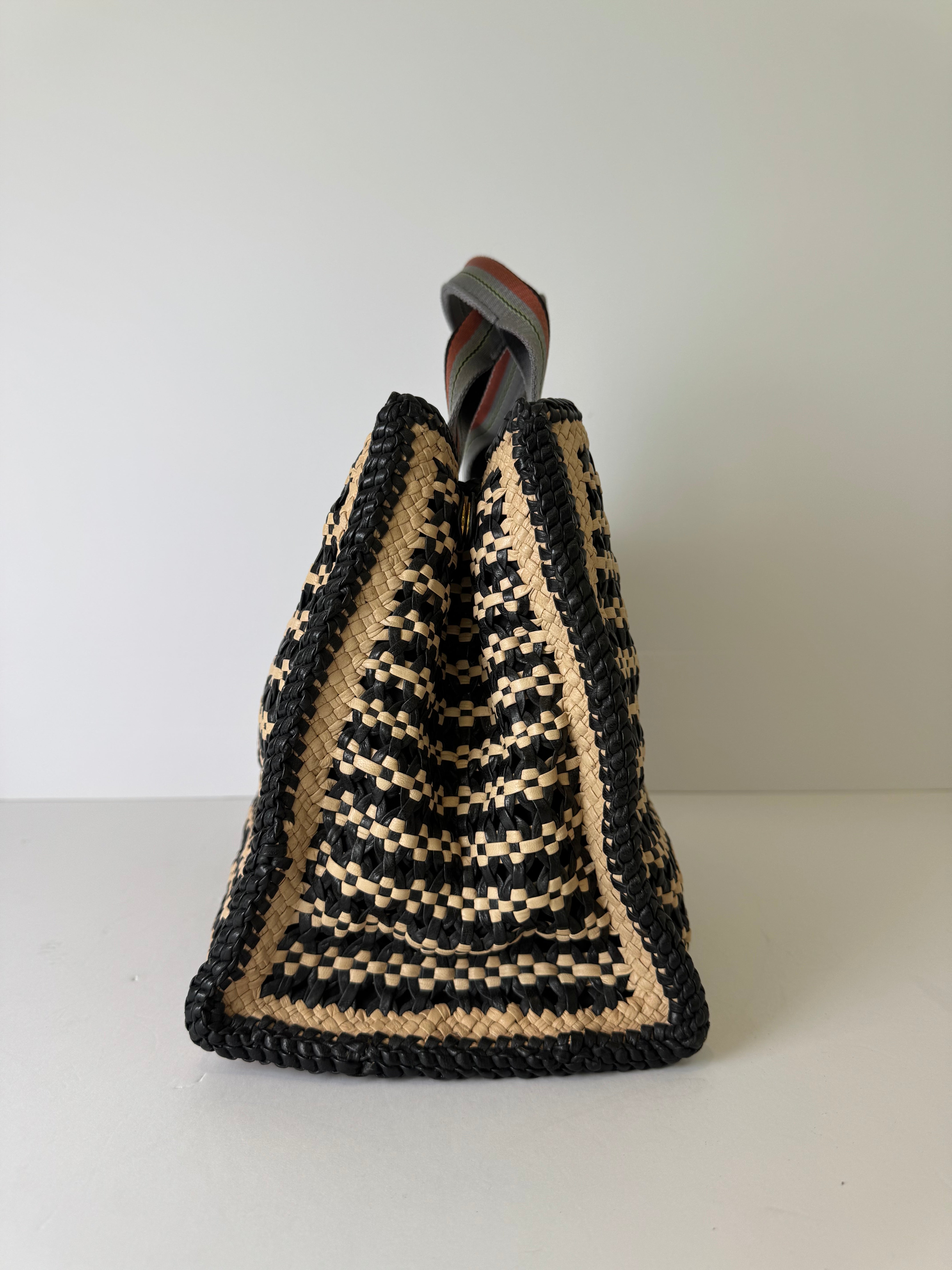 Prada Woven Raffia Leather Madras Tote