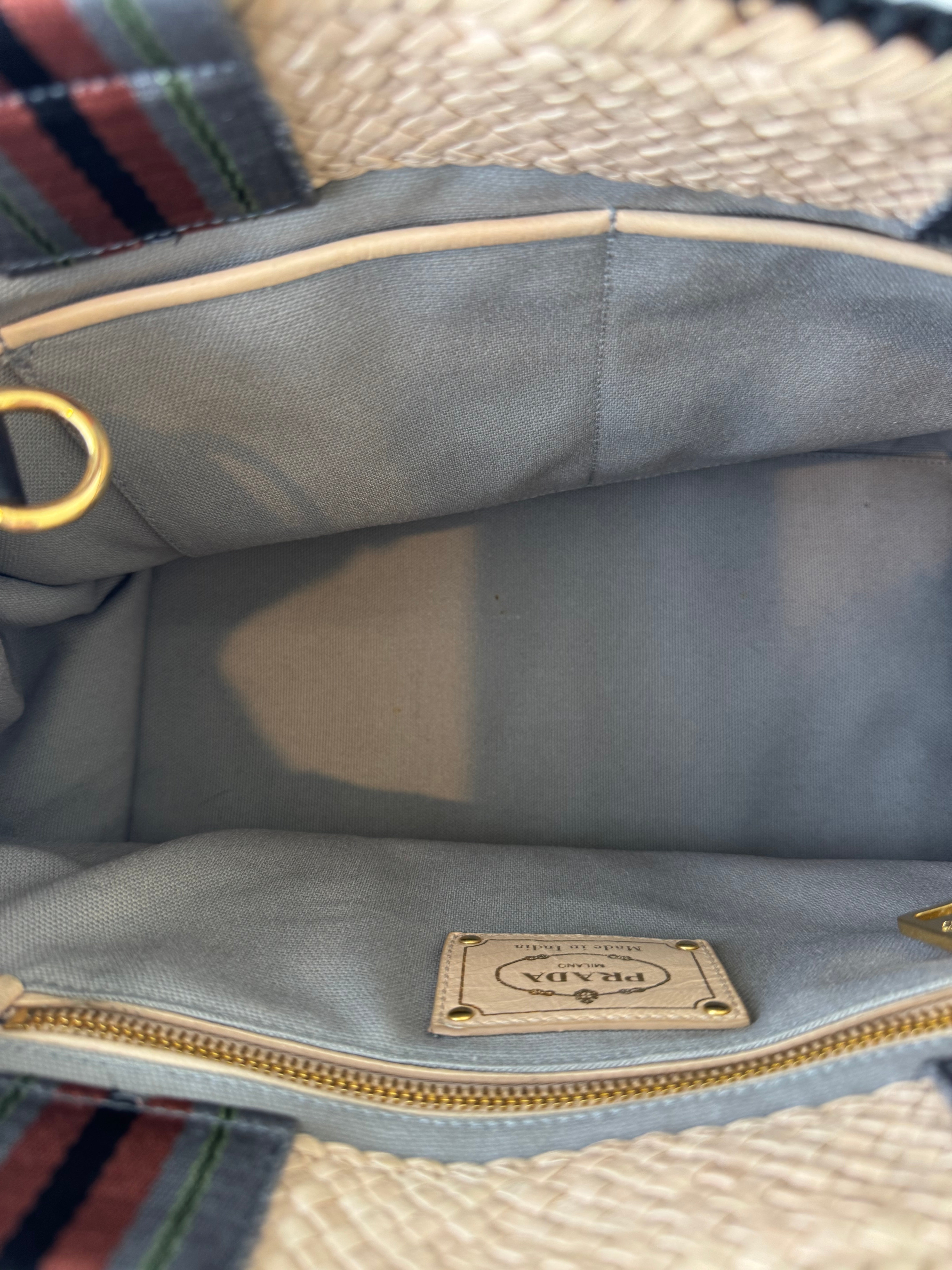 Prada Woven Raffia Leather Madras Tote