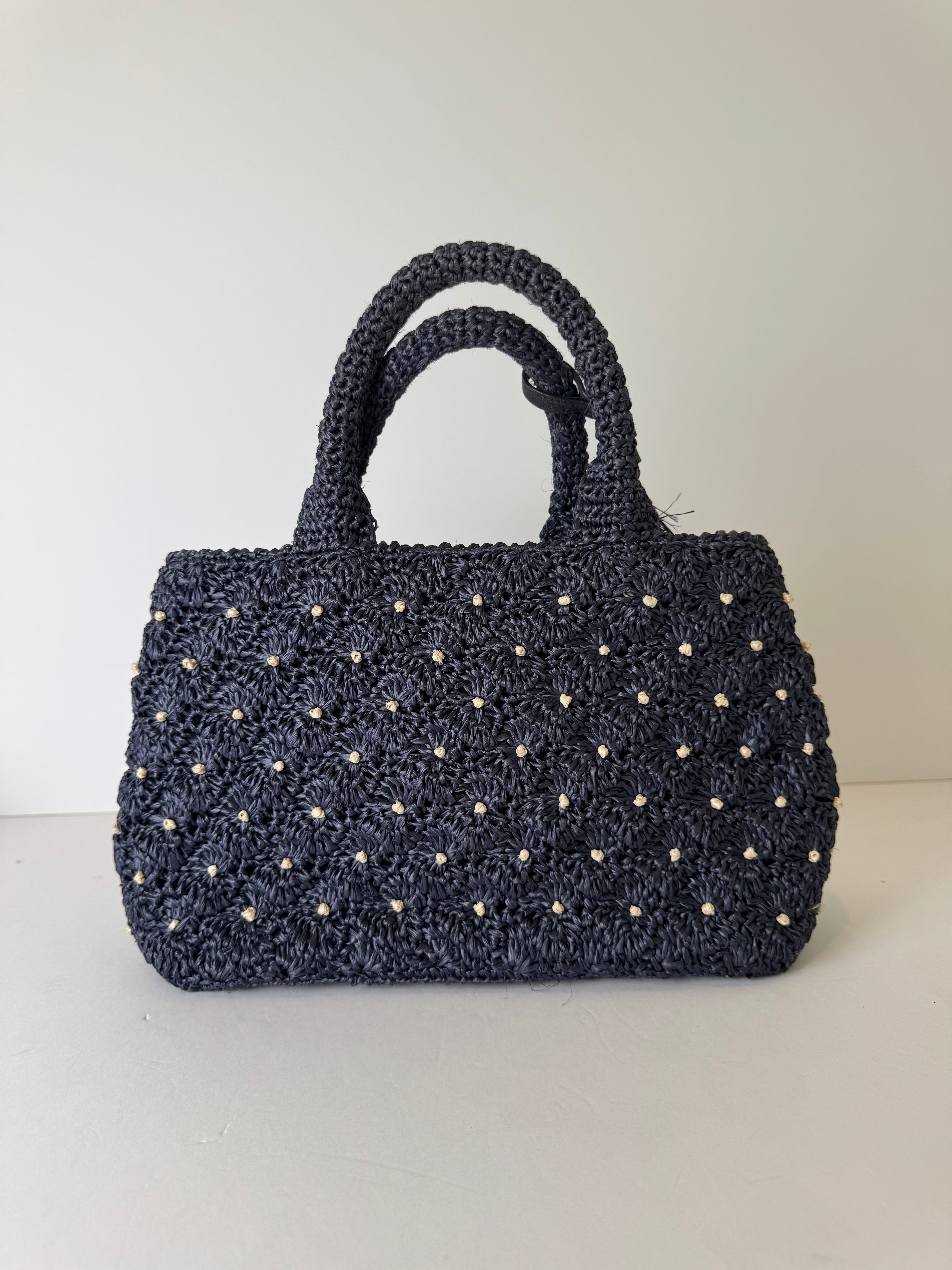 Prada Canapa Raffia Crochet Tote Bag