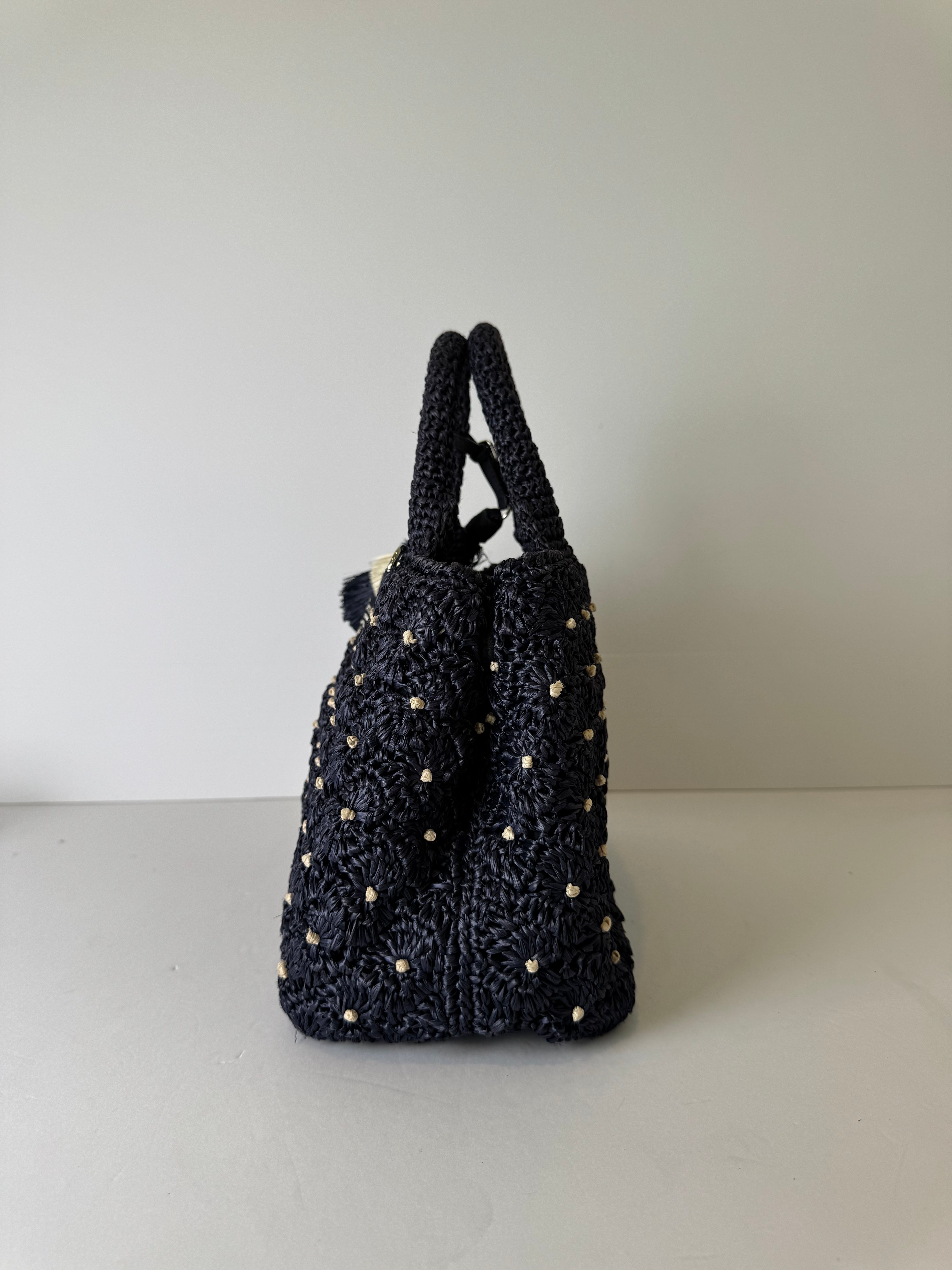 Prada Canapa Raffia Crochet Tote Bag
