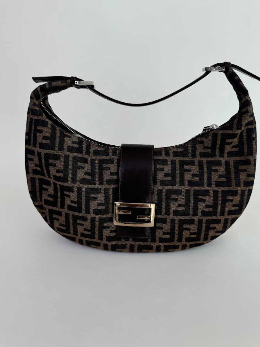 Fendi Zucchino Half Moon Baguette Shoulder Bag