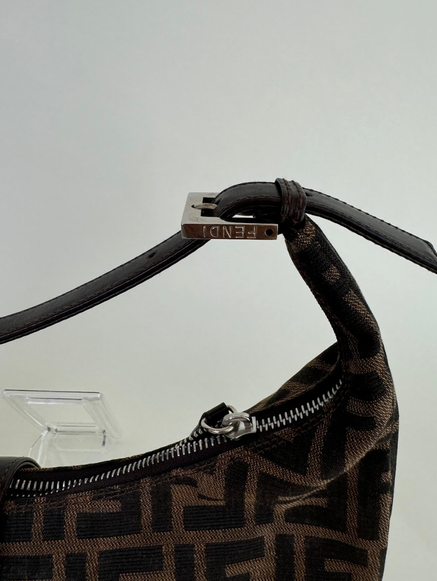 Fendi Zucchino Half Moon Baguette Shoulder Bag