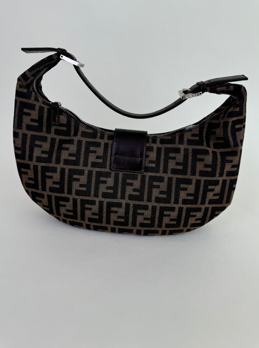 Fendi Zucchino Half Moon Baguette Shoulder Bag