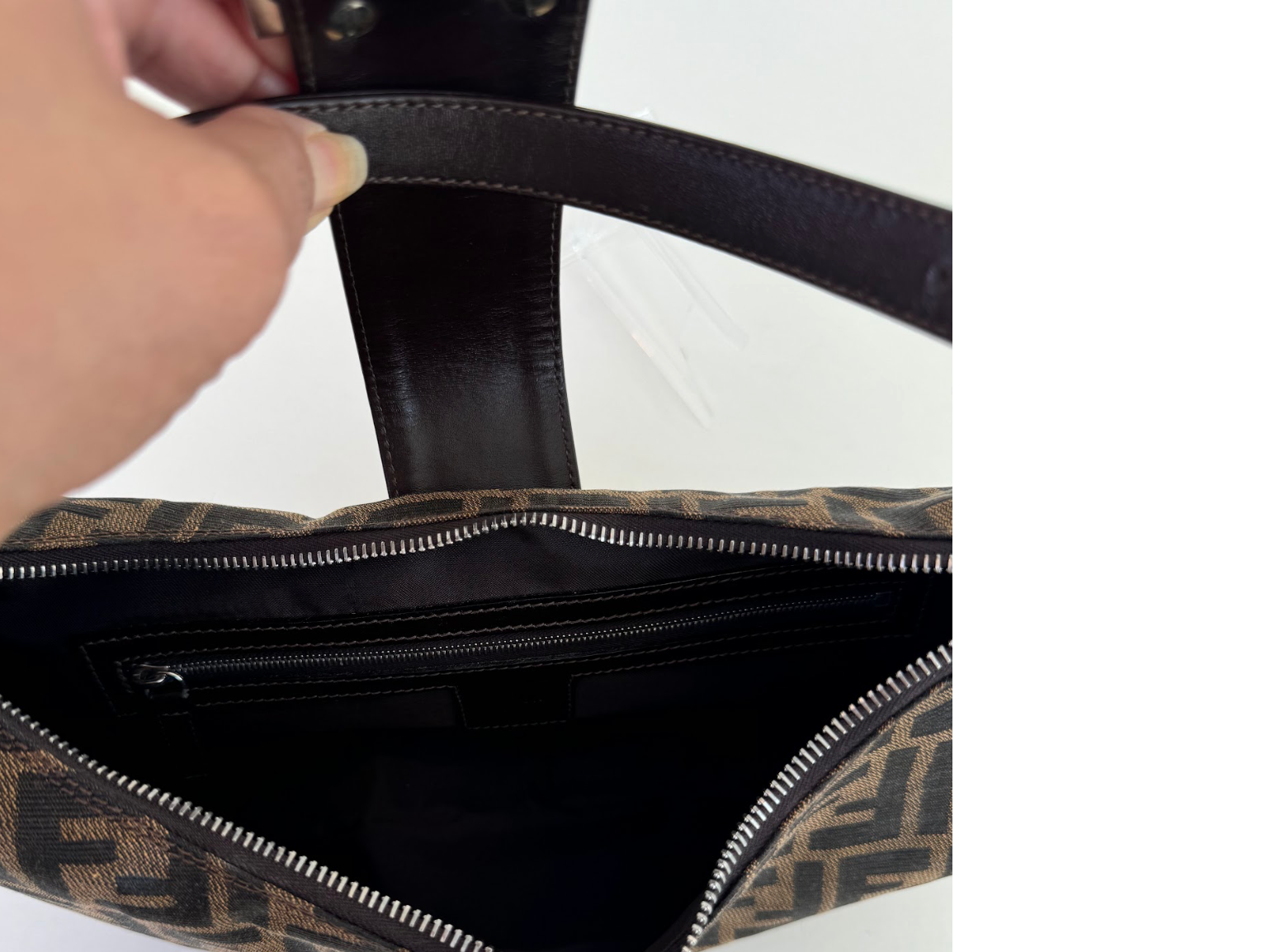 Fendi Zucchino Half Moon Baguette Shoulder Bag