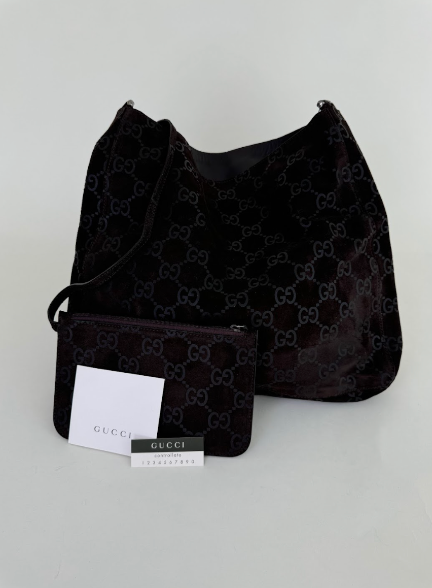 Gucci Tom Ford Slim Horsebit Brown Suede GG Hobo Bag