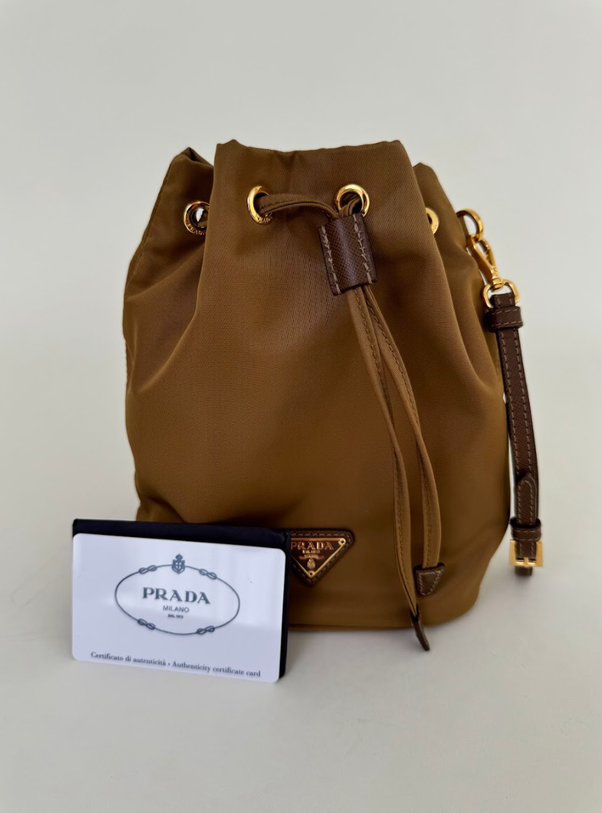 Prada Brown Nylon Bucket Bag