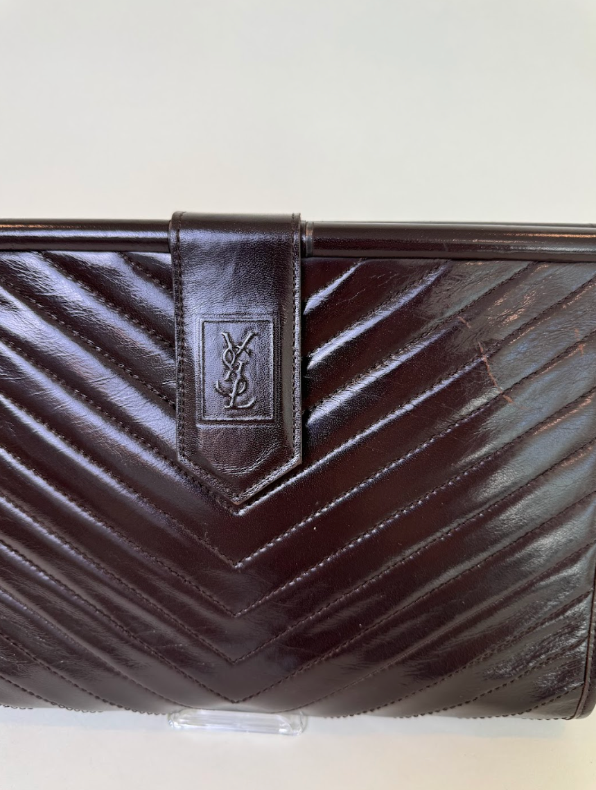 YSL Brown Leather Clutch