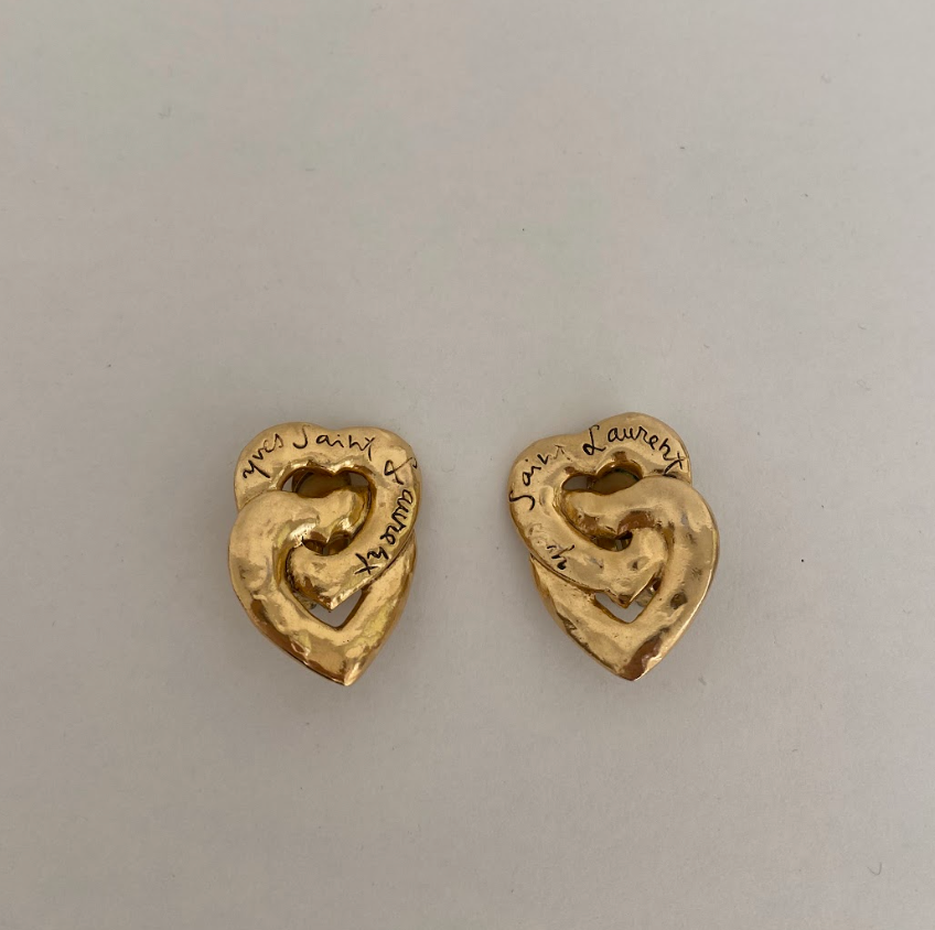 YSL Double Heart Clip-On Earrings Rare