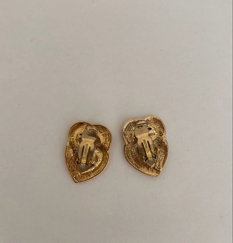 YSL Double Heart Clip-On Earrings Rare