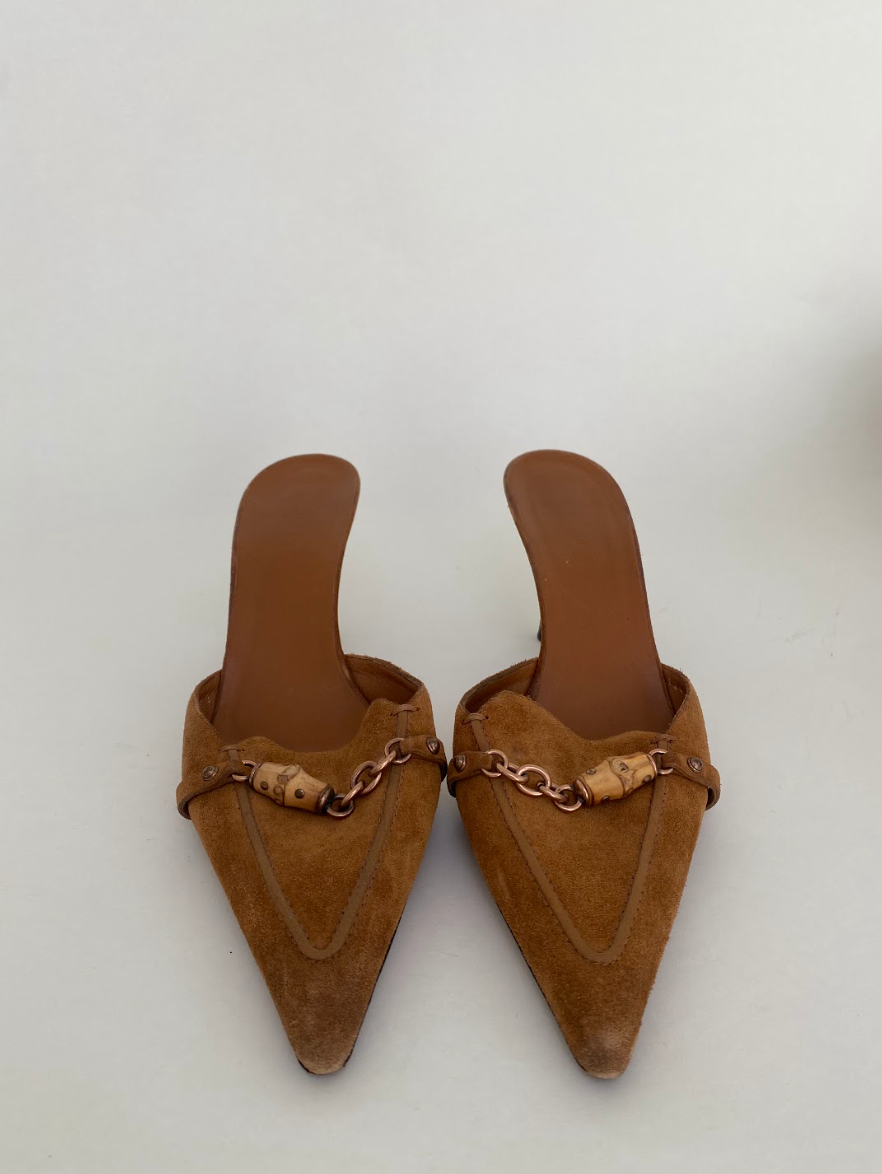 Gucci Brown Suede Bamboo Mules 40.5