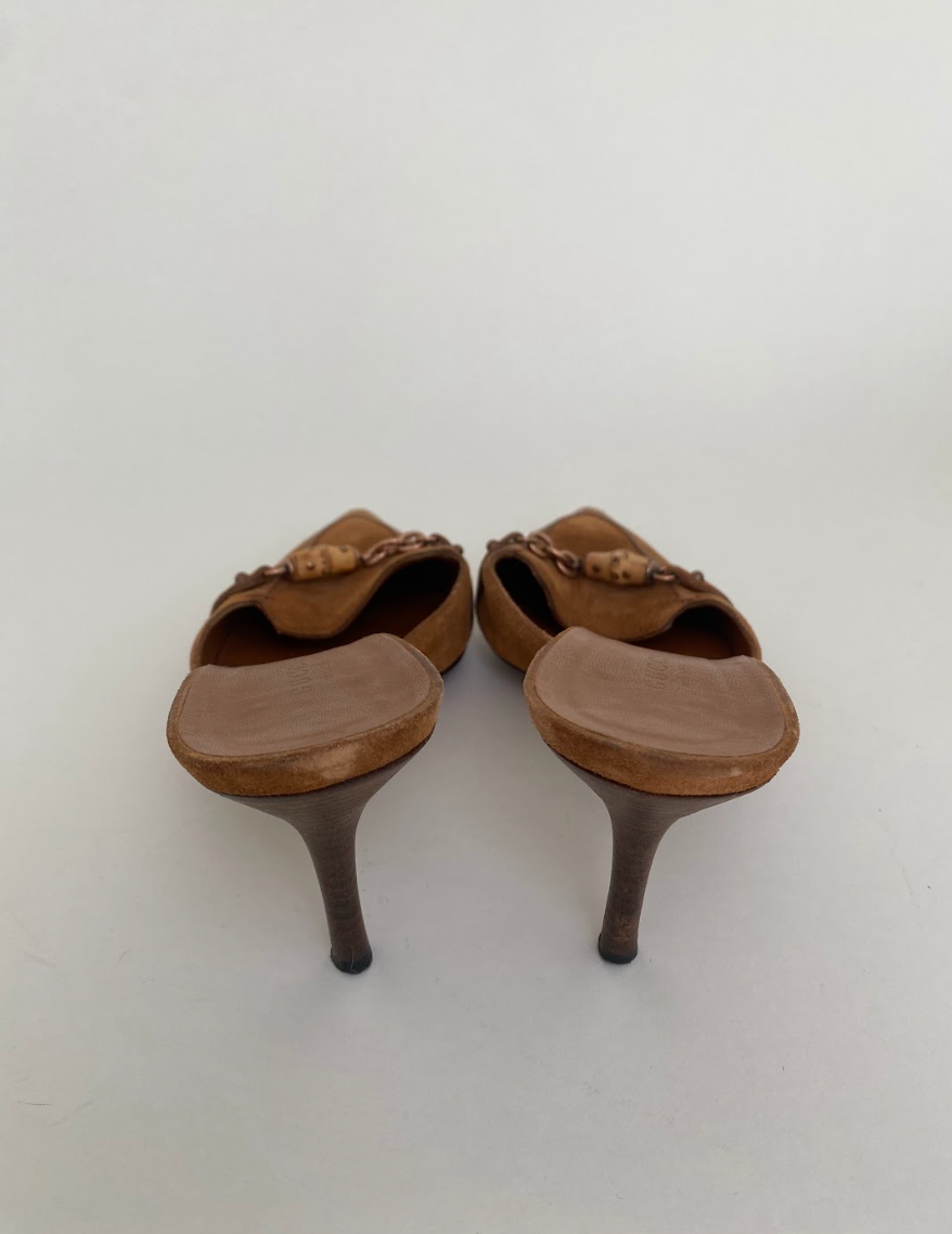 Gucci Brown Suede Bamboo Mules 40.5