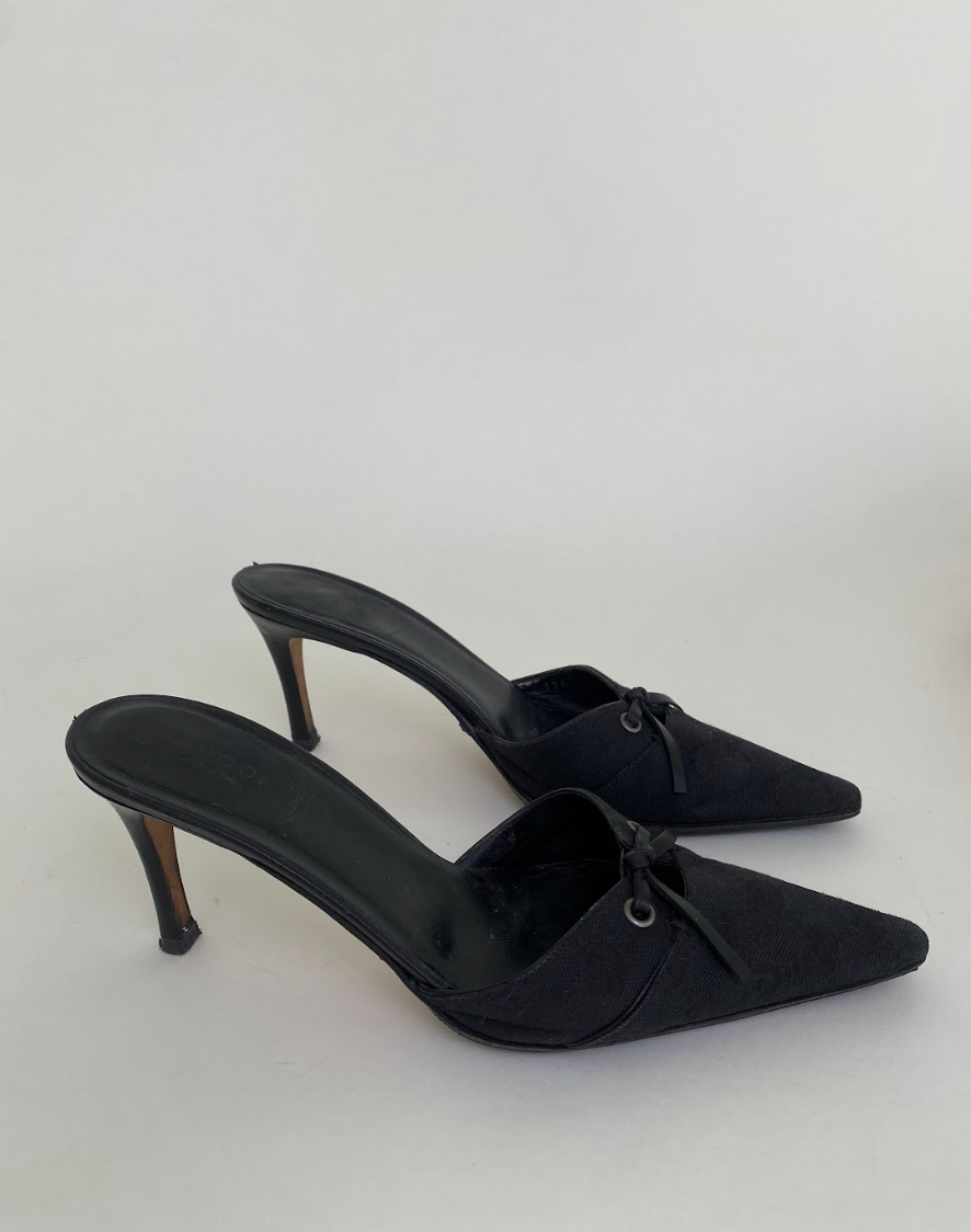 Gucci GG Monogram Canvas Black Mule Heels 7.5