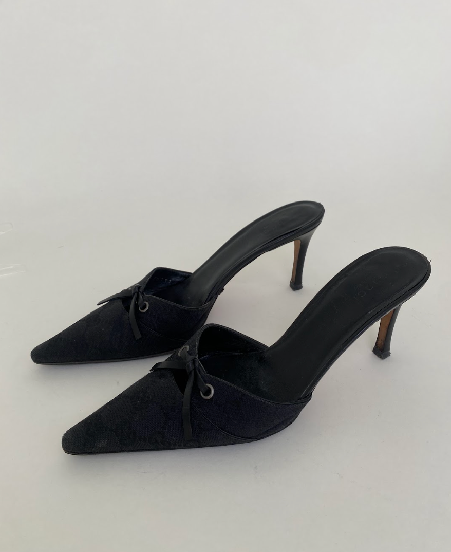 Gucci GG Monogram Canvas Black Mule Heels 7.5