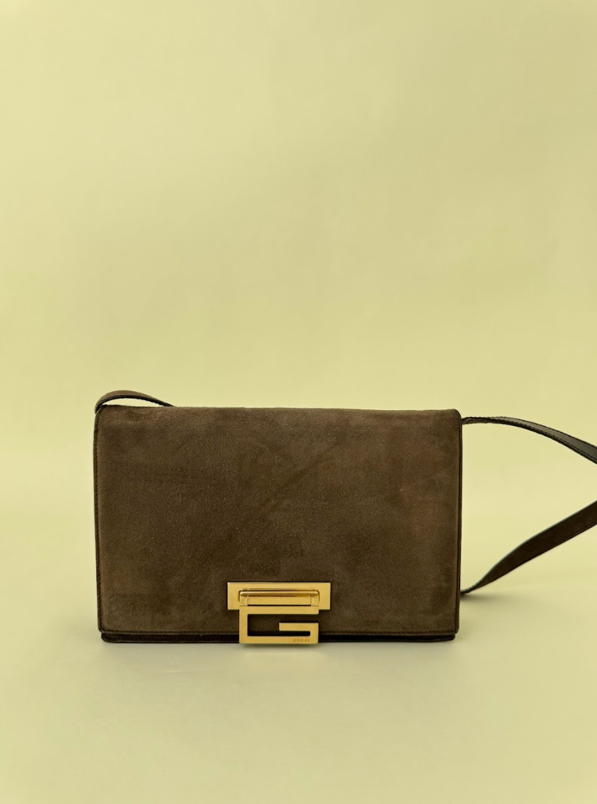 Gucci Tom Ford Brown Suede Shoulder Bag Small