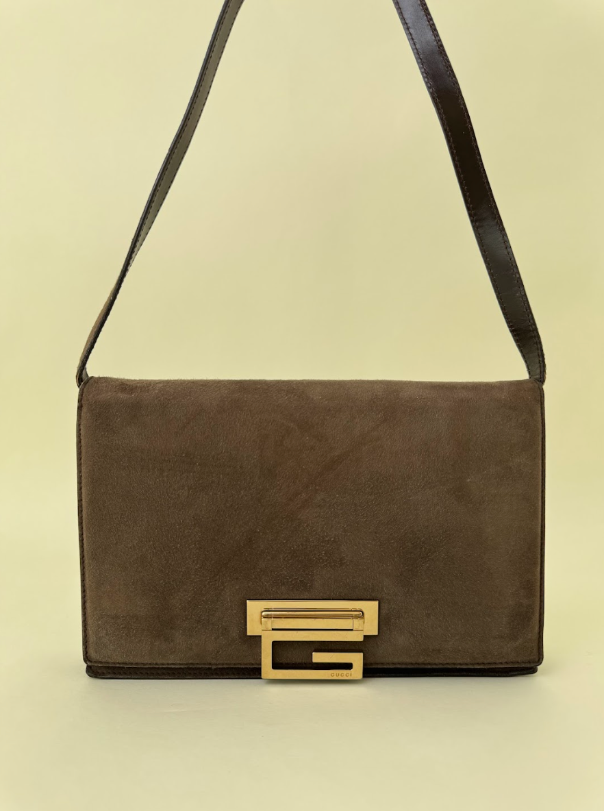 Gucci Tom Ford Brown Suede Shoulder Bag Small