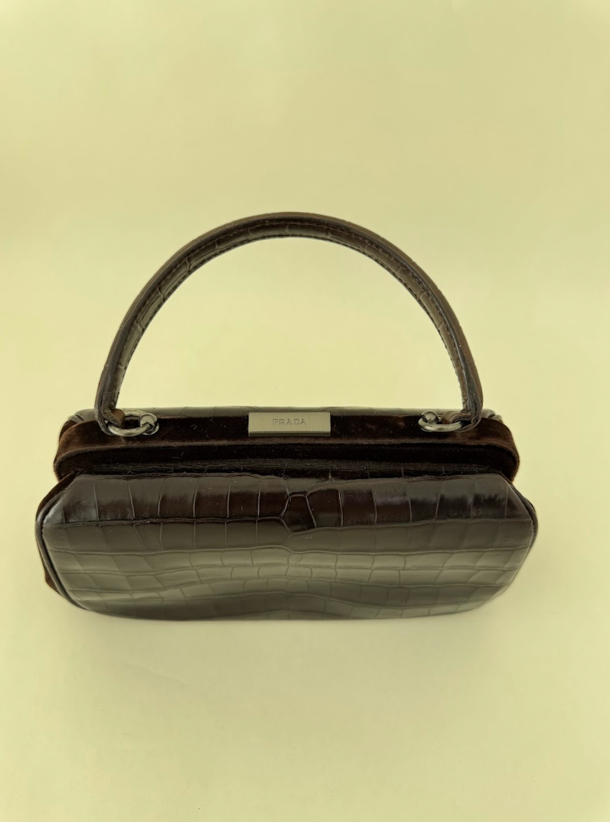 Prada Crocodile Dark Brown Leather Handbag