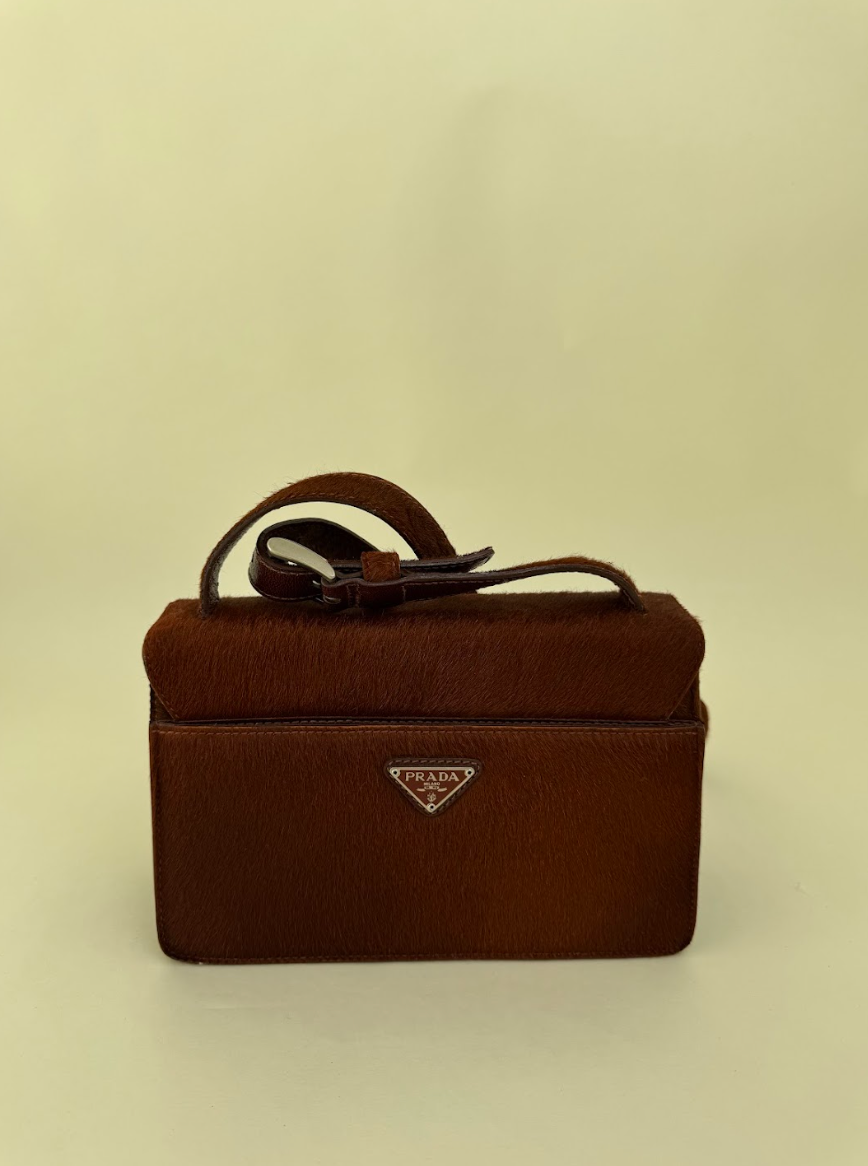 Prada Pony Hair Shoulder Bag Brown