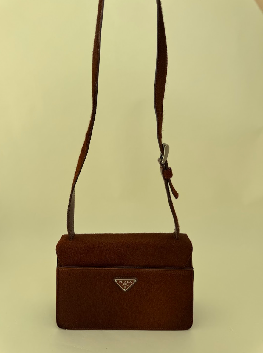 Prada Pony Hair Shoulder Bag Brown