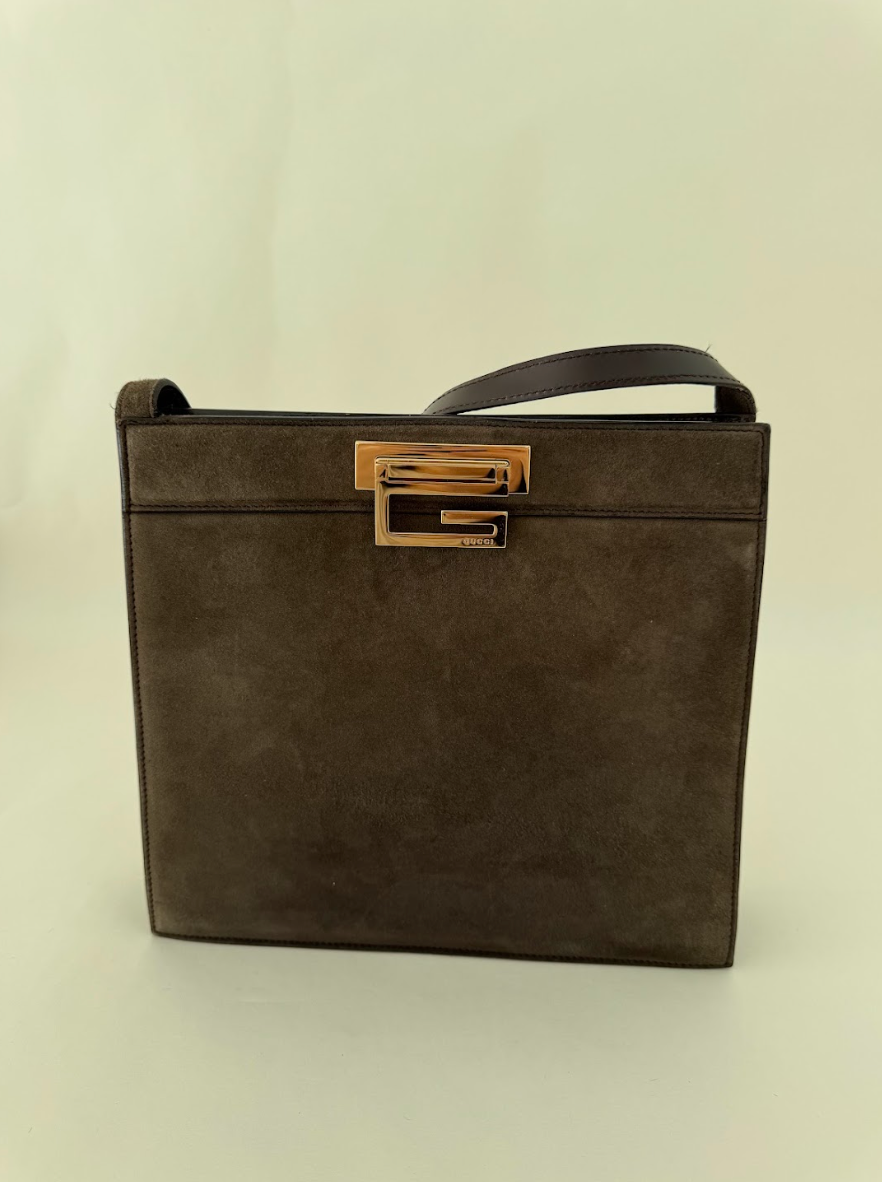 Gucci Tom Ford Brown Suede Shoulder Bag Medium