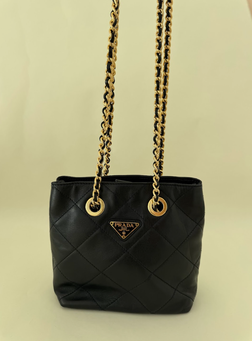 Prada Quilted Black Leather Chain Shoulder Bag