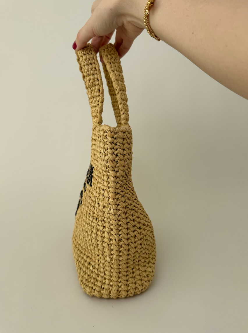 Prada Raffia Crochet Neutral Straw Tote Bag