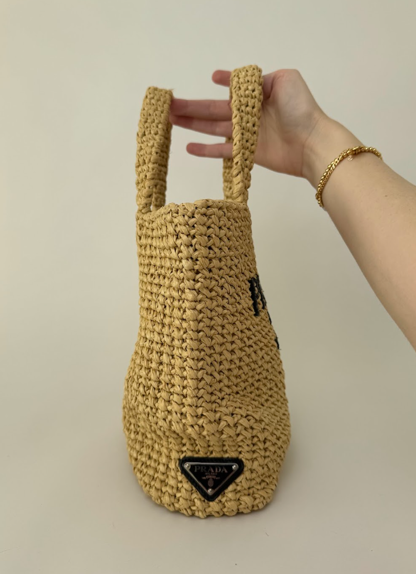 Prada Raffia Crochet Neutral Straw Tote Bag