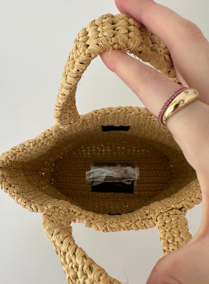 Prada Raffia Crochet Neutral Straw Tote Bag