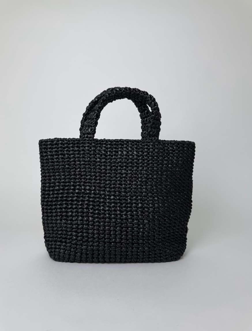 Prada Raffia Crochet Black Straw Tote Bag