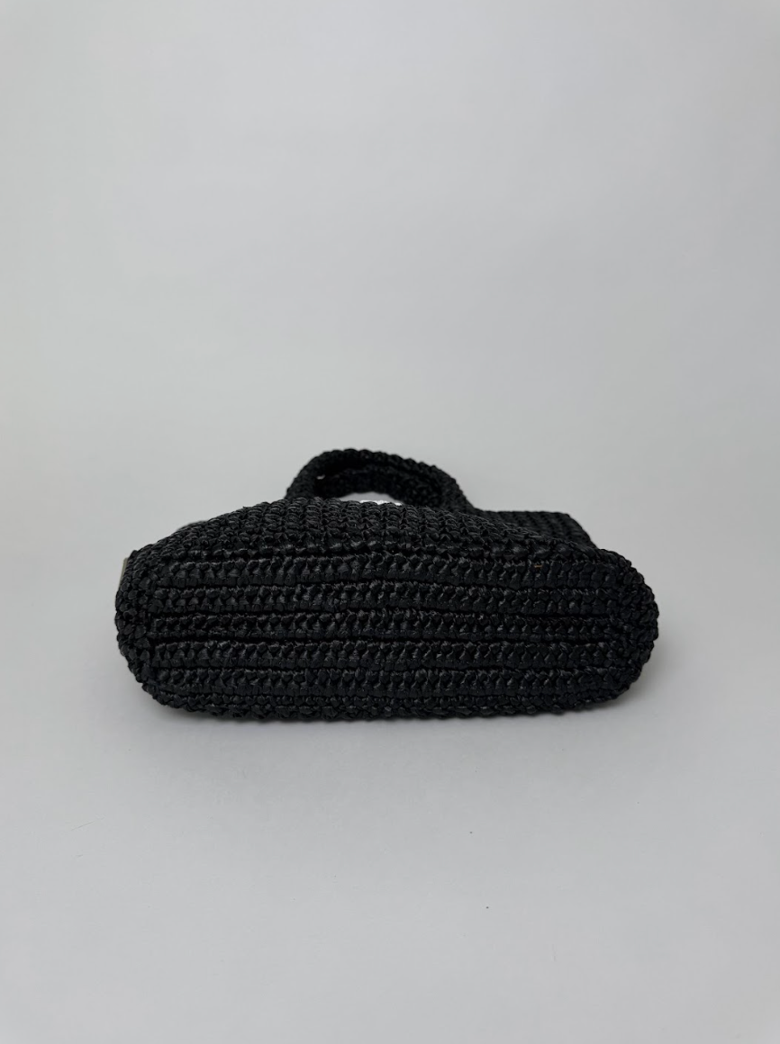 Prada Raffia Crochet Black Straw Tote Bag