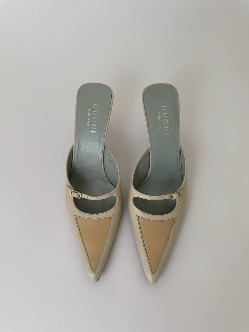 Gucci Cream Leather Mules 7.5