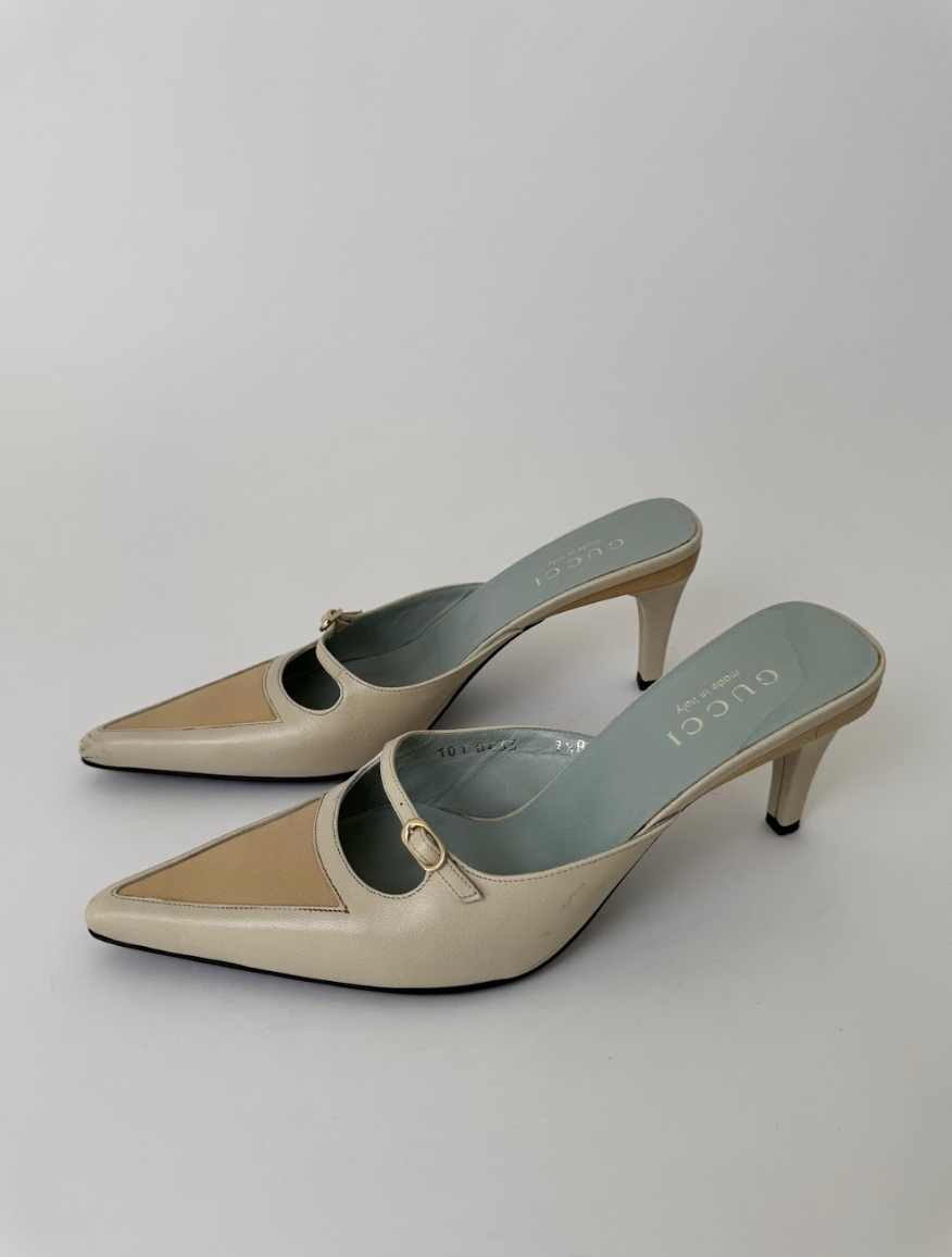 Gucci Cream Leather Mules 7.5