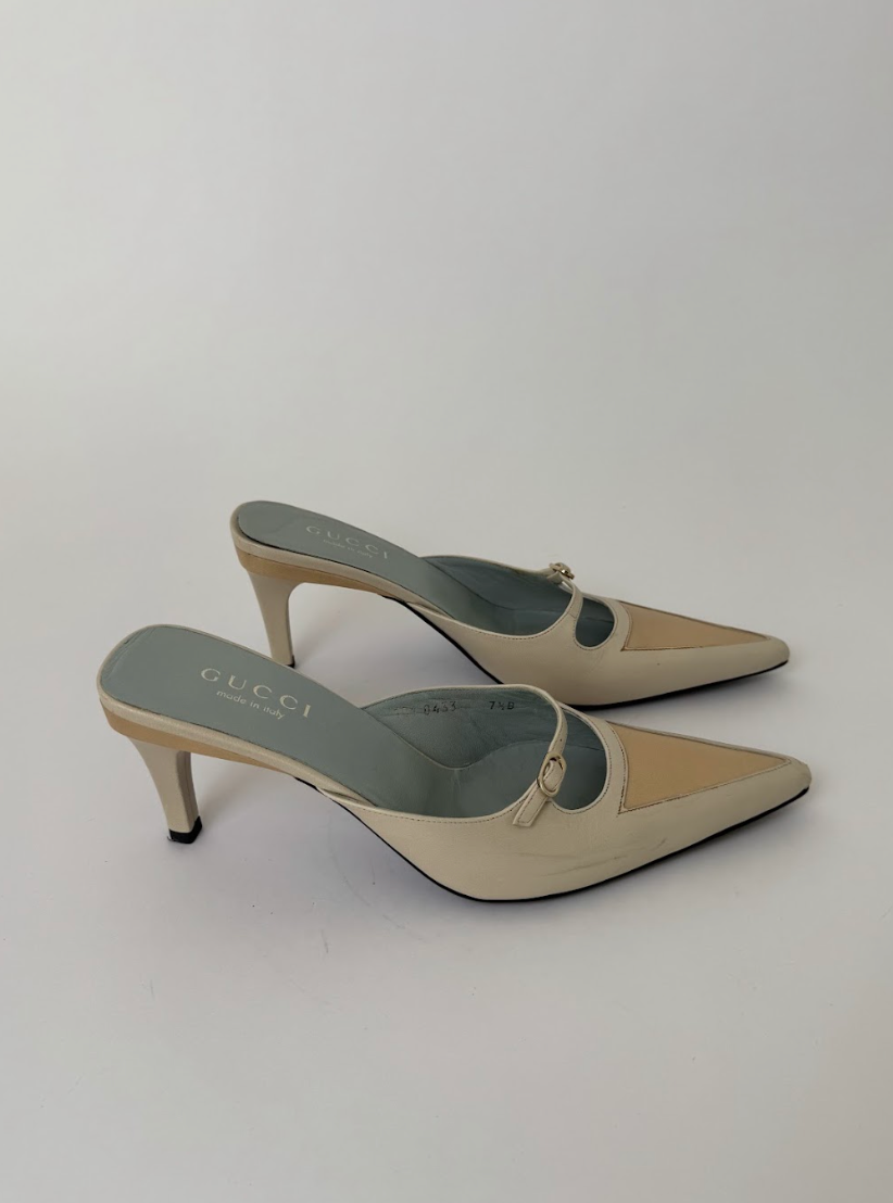 Gucci Cream Leather Mules 7.5