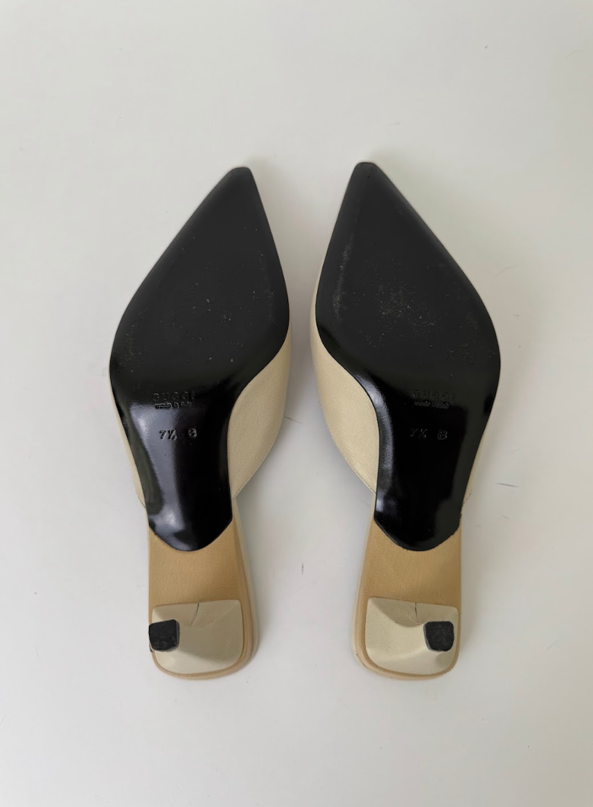 Gucci Cream Leather Mules 7.5